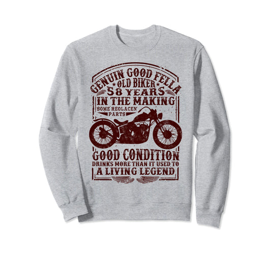 58 Years Old Biker Birthday Motorcycles Sweatshirt - Unique Graphic Unisex - T-Shirt, Sweatshirt, Hoodie