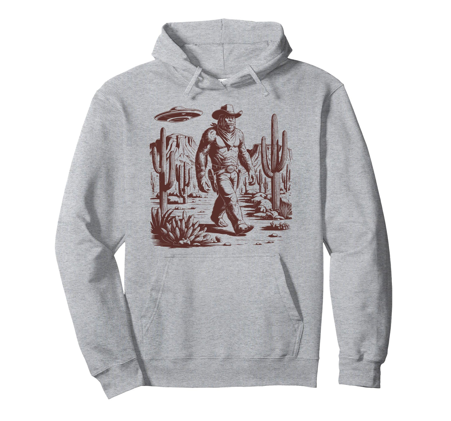 Bigfoot Ufo Western Alien 90S Hoodie - Casual Everyday Wear for Adults - T-Shirt, Sweatshirt, Hoodie