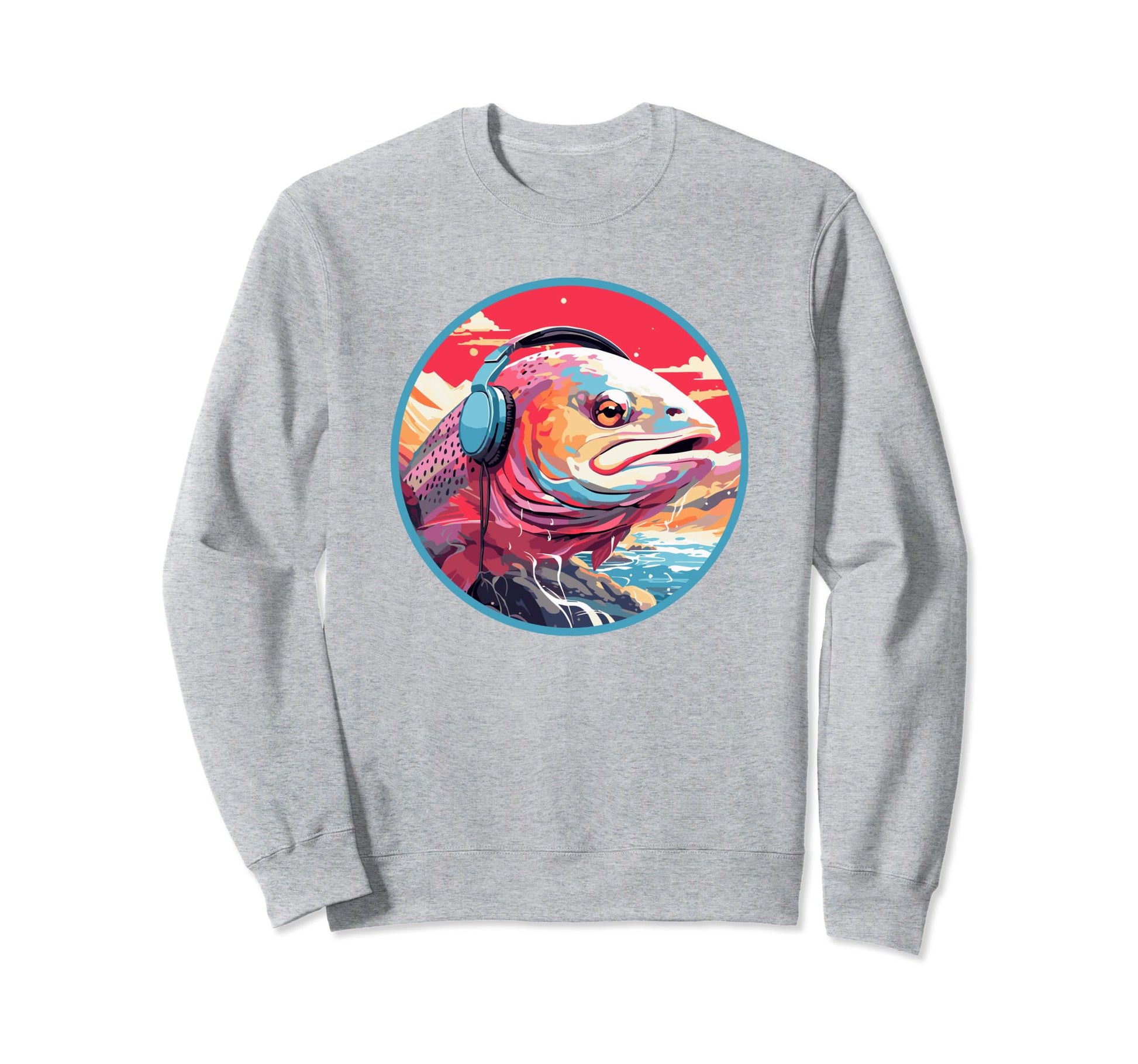 Rainbow Trout Fish Headphones Sweatshirt - Aesthetic Graphic Unisex - T-Shirt, Sweatshirt, Hoodie