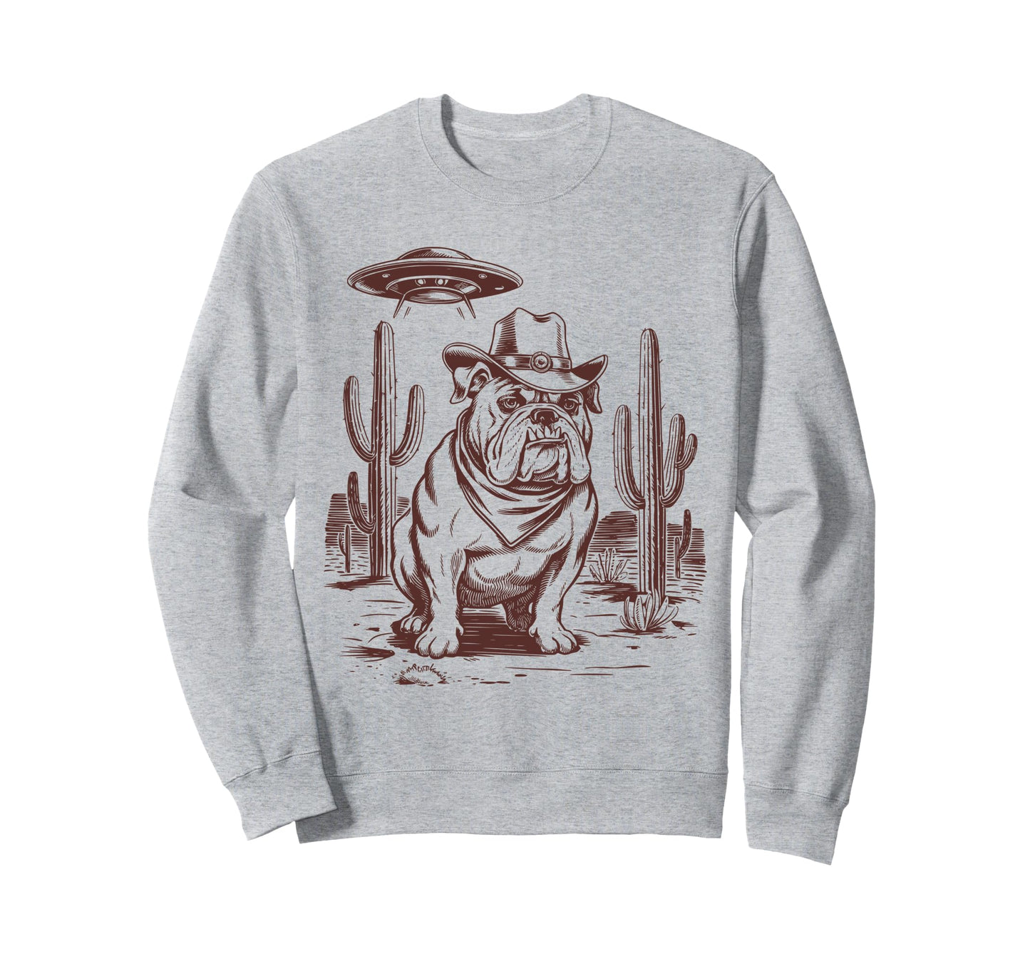 Bulldog Ufo Western Alien 90S Cowboy Sweatshirt - Streetwear Style Unisex - T-Shirt, Sweatshirt, Hoodie