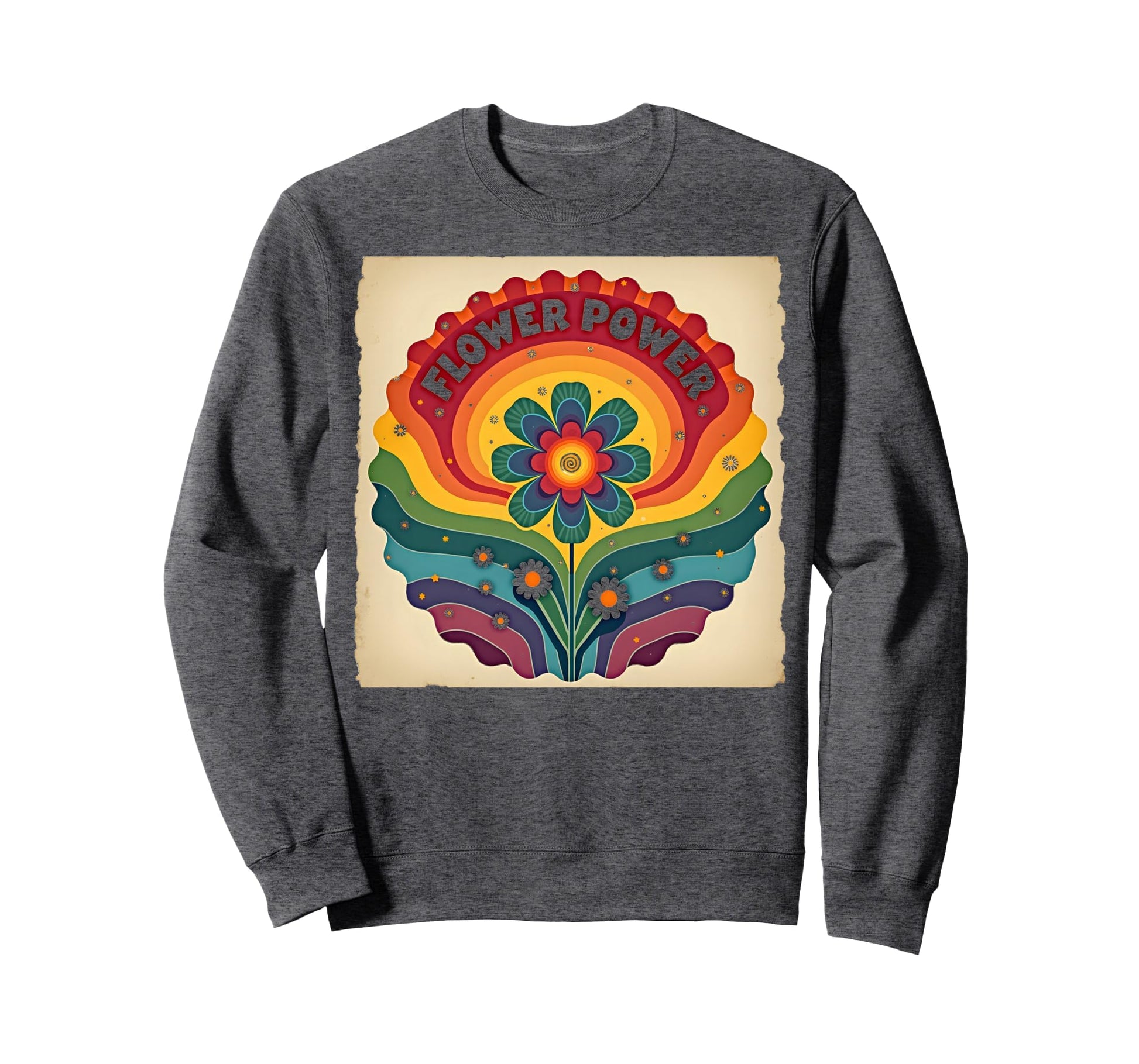 Flower Power Rainbow Floral Sweatshirt - Minimalist Print for Adults - T-Shirt, Sweatshirt, Hoodie