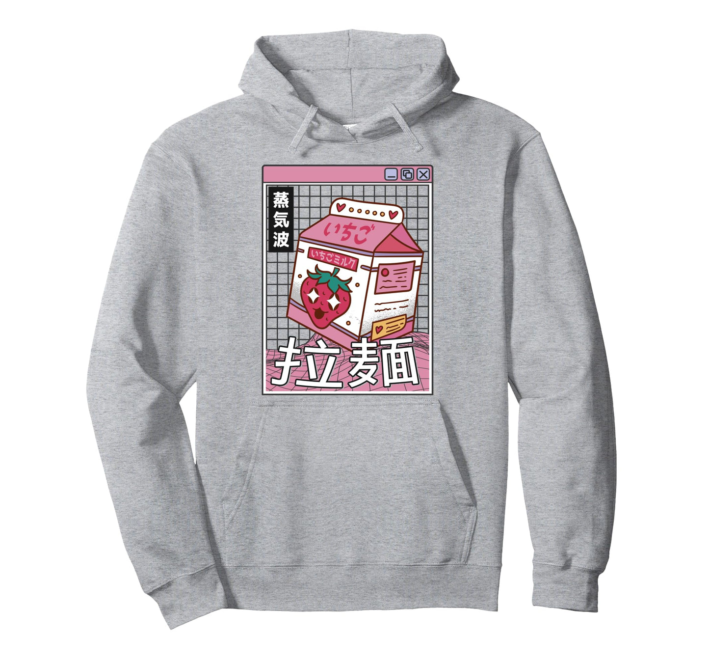 Strawberry Milk Carton Kawaii Grid Hoodie - Trendy Graphic Unisex - T-Shirt, Sweatshirt, Hoodie