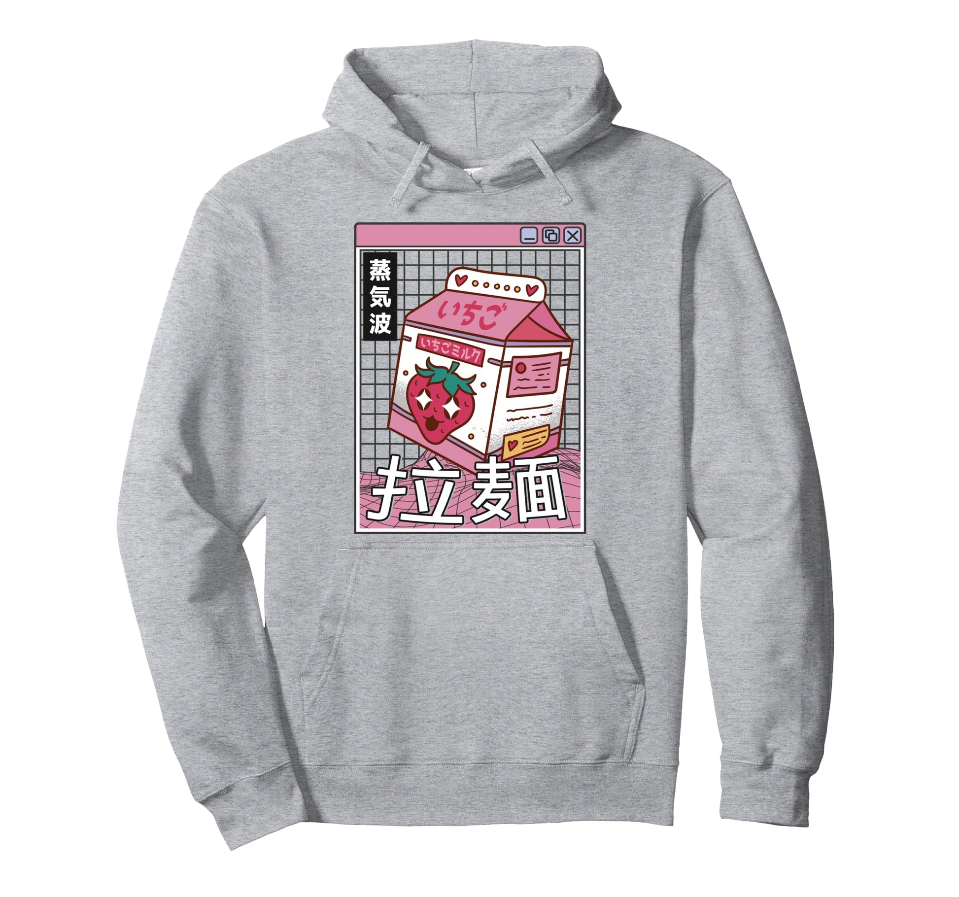 Strawberry Milk Carton Kawaii Grid Hoodie - Trendy Graphic Unisex - T-Shirt, Sweatshirt, Hoodie