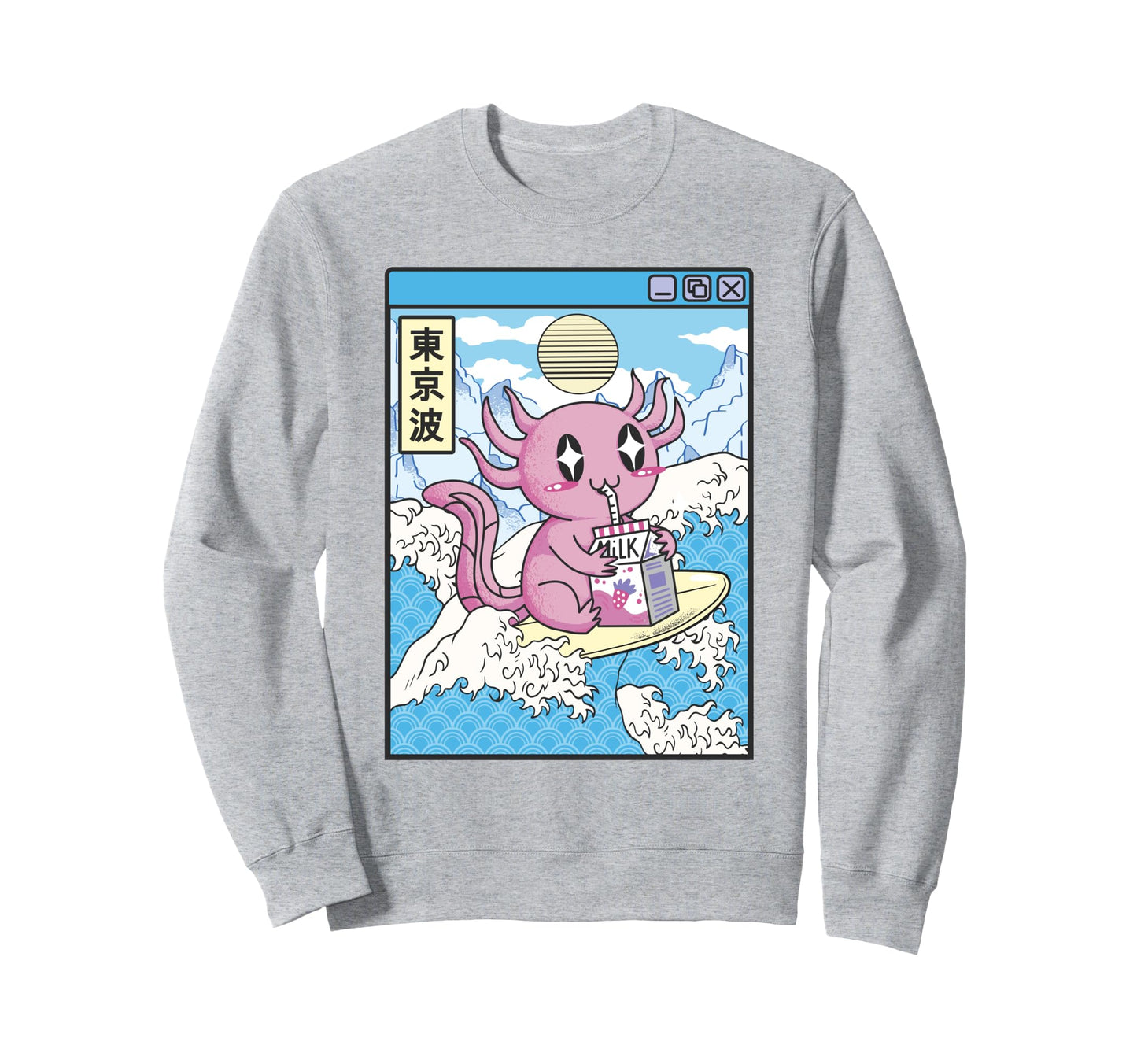 Surfing Axolotl Drinking Sweatshirt - Streetwear Style for Adults - T-Shirt, Sweatshirt, Hoodie