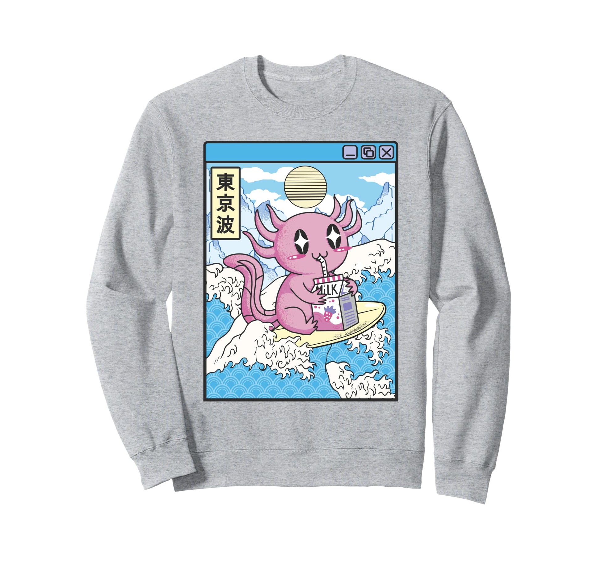Surfing Axolotl Drinking Sweatshirt - Streetwear Style for Adults - T-Shirt, Sweatshirt, Hoodie