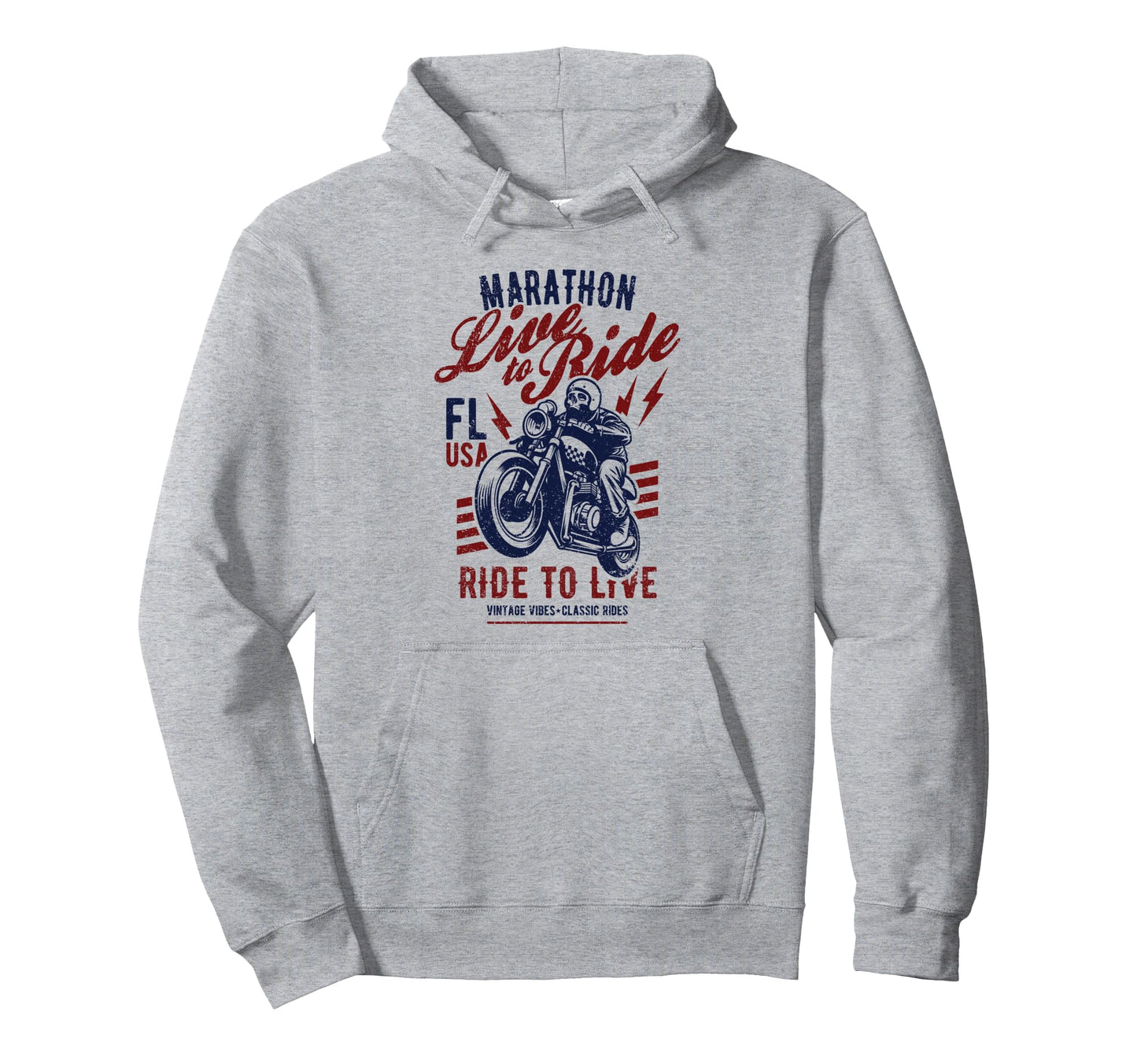 Marathon Florida Usa Motorcycle Skull Hoodie - Novelty Apparel for Adults - T-Shirt, Sweatshirt, Hoodie