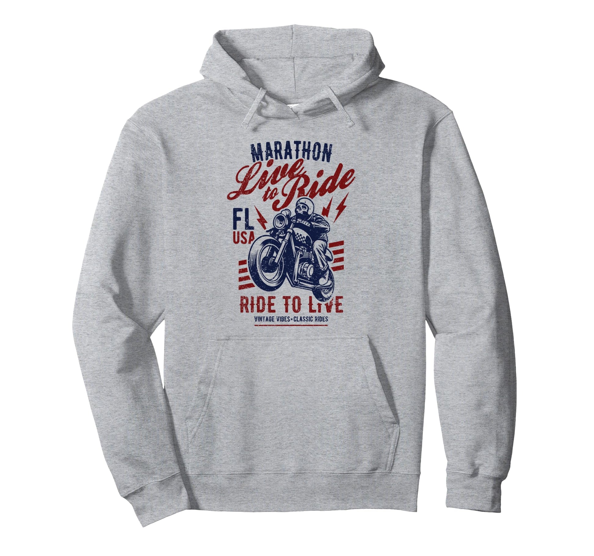 Marathon Florida Usa Motorcycle Skull Hoodie - Novelty Apparel for Adults - T-Shirt, Sweatshirt, Hoodie