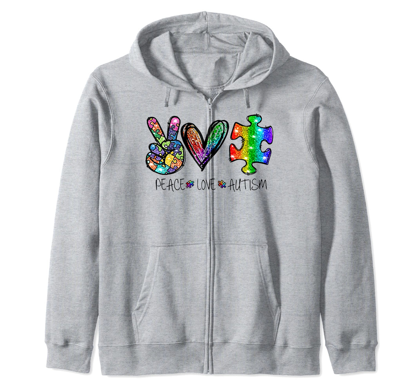 Funny Peace Love Autism Ribbon T-Shirt - Aesthetic Graphic for Adults - T-Shirt, Sweatshirt, Hoodie