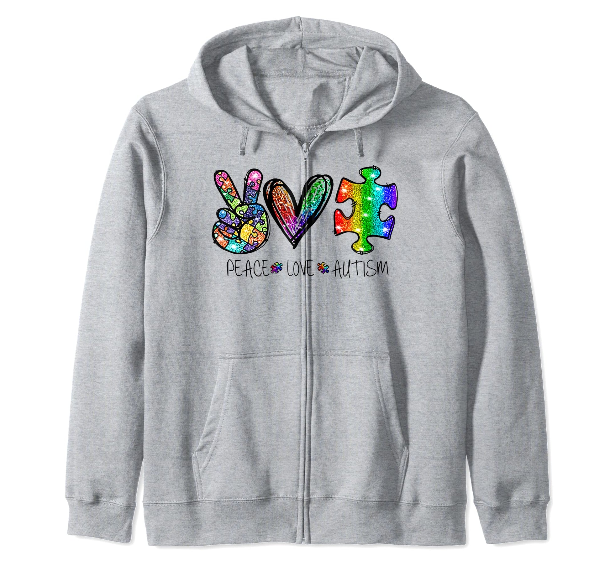 Funny Peace Love Autism Ribbon T-Shirt - Aesthetic Graphic for Adults - T-Shirt, Sweatshirt, Hoodie