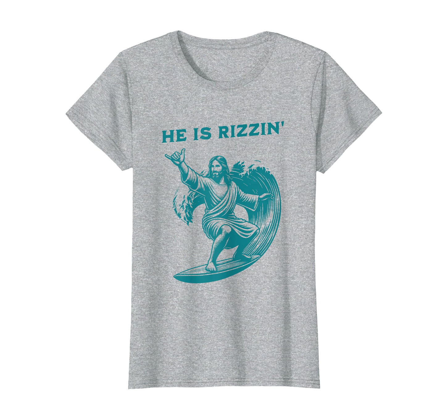 He Is Rizzin Jesus Surfing Funny T-Shirt - Minimalist Print for Adults - T-Shirt, Sweatshirt, Hoodie