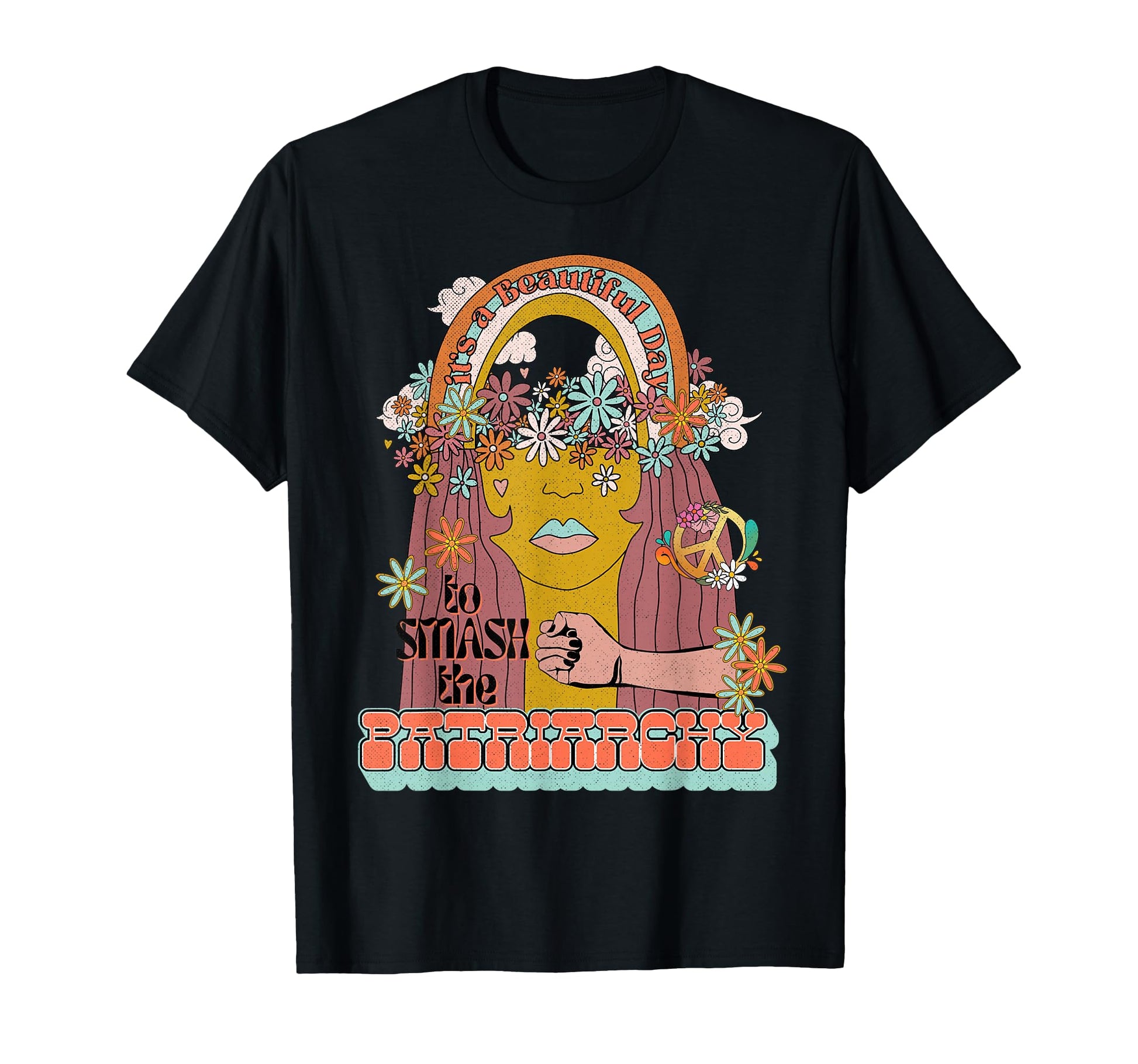 Smash Patriarchy Groovy Rainbow Hippie T-Shirt - Graphic Print for Adults - T-Shirt, Sweatshirt, Hoodie