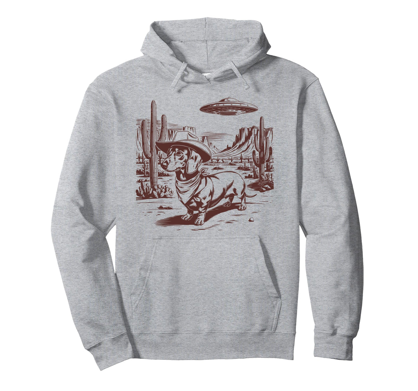Dachshund Ufo Western Alien 90S Cowboy Hoodie - Minimalist Print Men Women - T-Shirt, Sweatshirt, Hoodie
