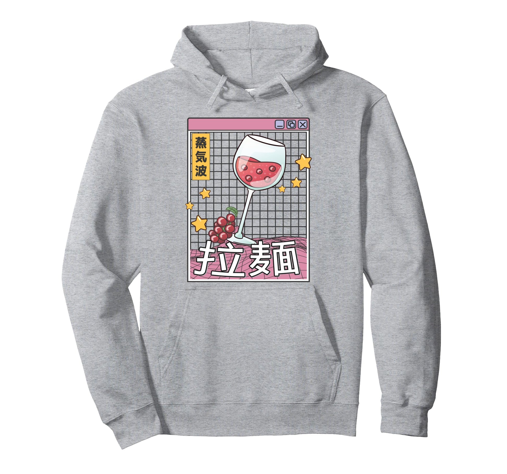 Wine Glass Kawaii Grid Vaporwave Hoodie - Aesthetic Graphic Unisex - T-Shirt, Sweatshirt, Hoodie