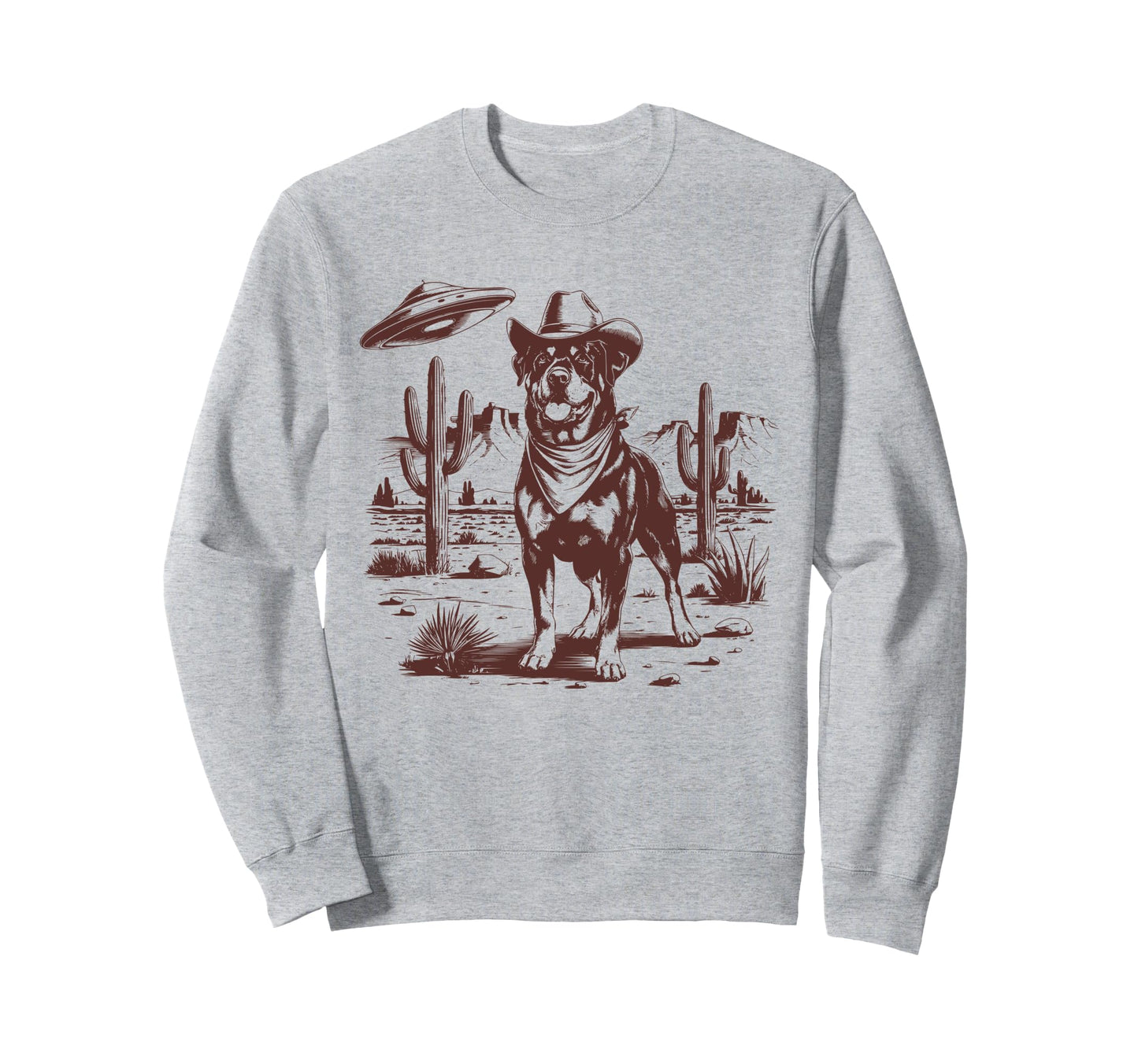 Rottweiler Ufo Western Alien 90S Sweatshirt - Aesthetic Graphic for Adults - T-Shirt, Sweatshirt, Hoodie