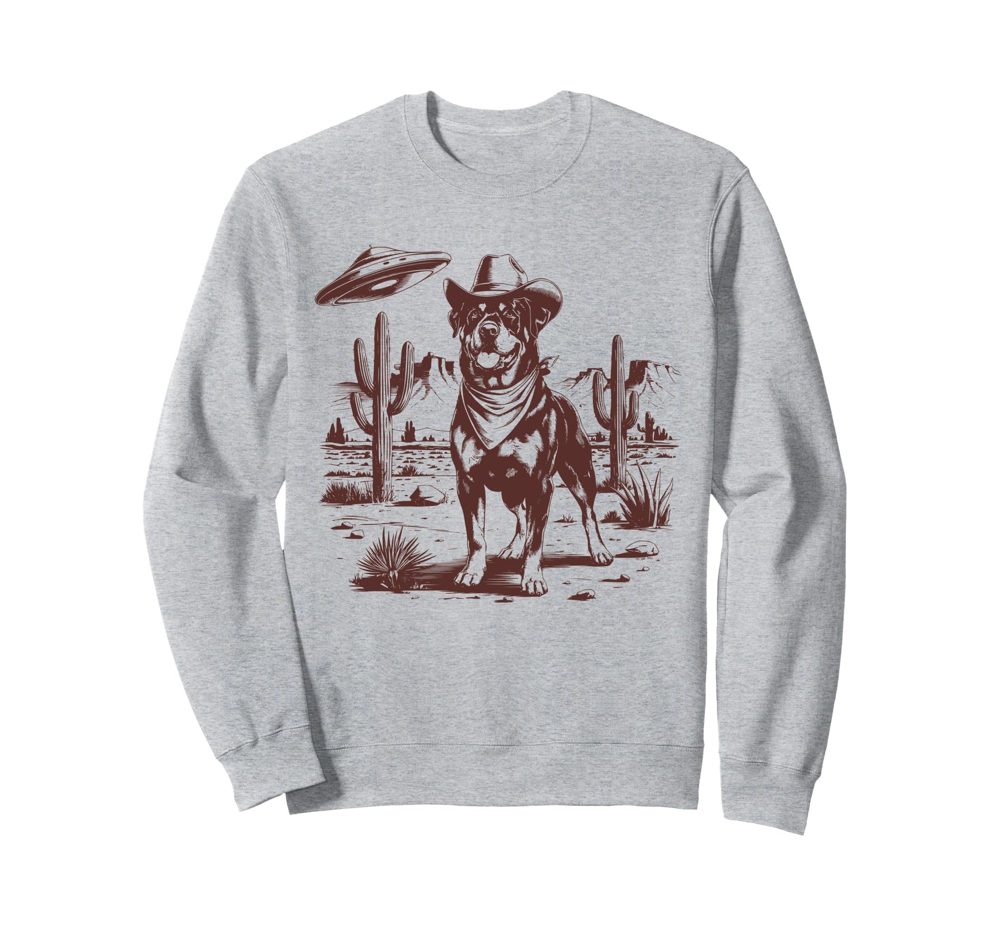 Rottweiler Ufo Western Alien 90S Sweatshirt - Aesthetic Graphic for Adults - T-Shirt, Sweatshirt, Hoodie