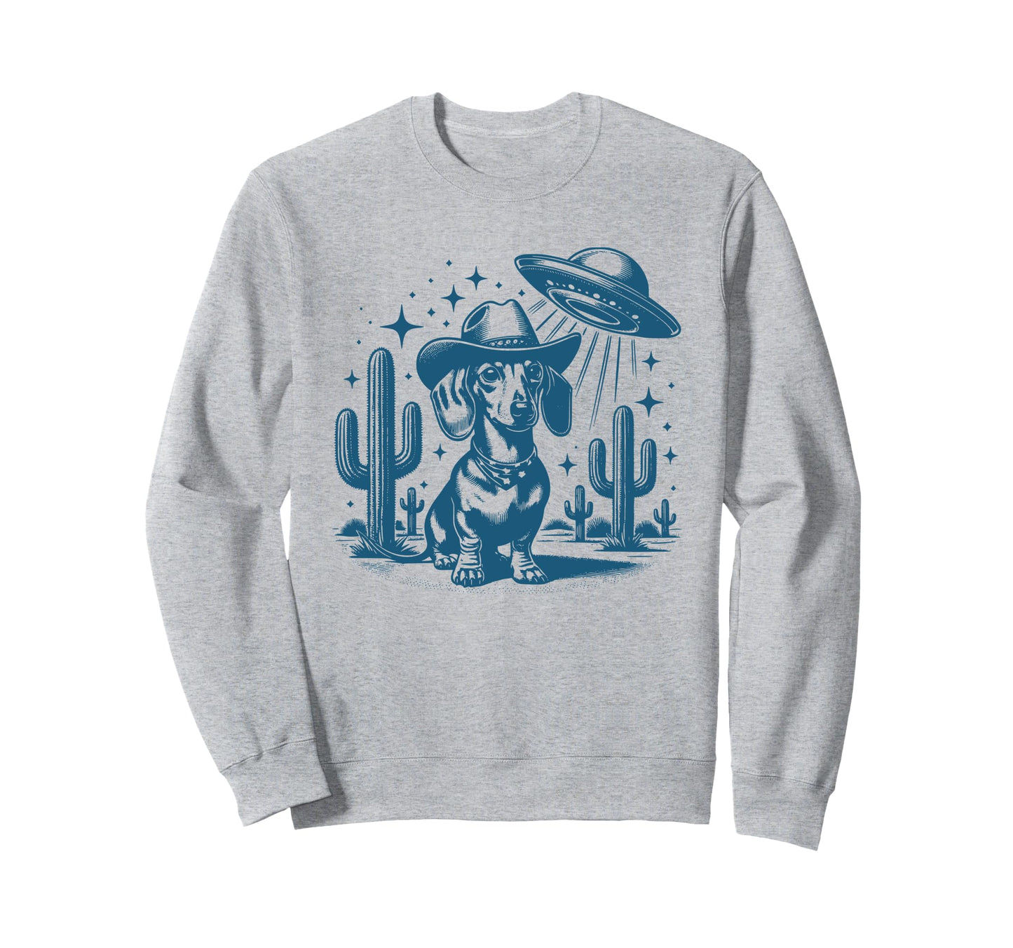 Dachshund Ufo Dachshund Cowboy Dog Sweatshirt - Custom Art Print Unisex - T-Shirt, Sweatshirt, Hoodie
