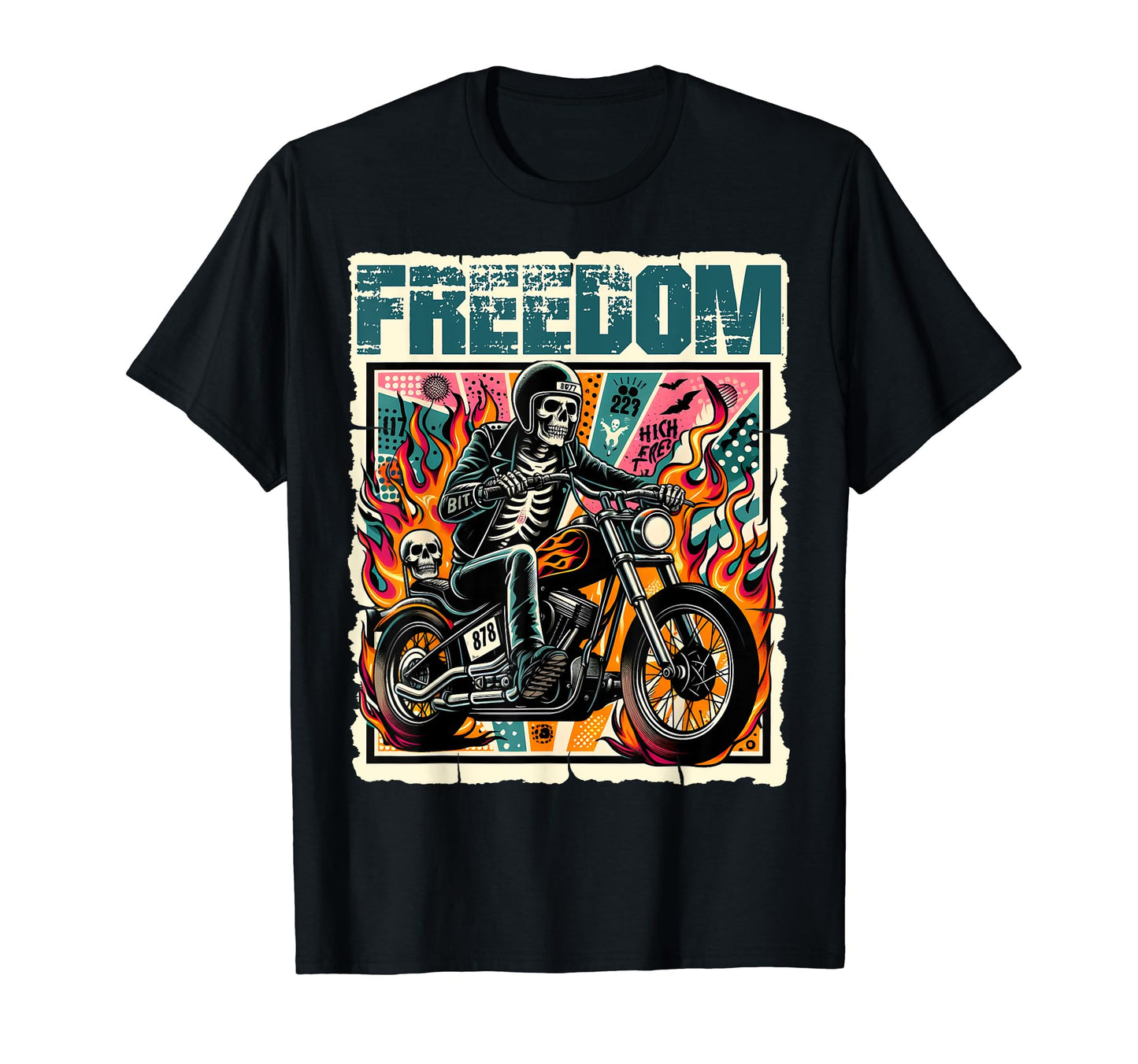 Skull Biker Motorcycle Freedom Outfit T-Shirt - Graphic Print Men Women - T-Shirt, Sweatshirt, Hoodie