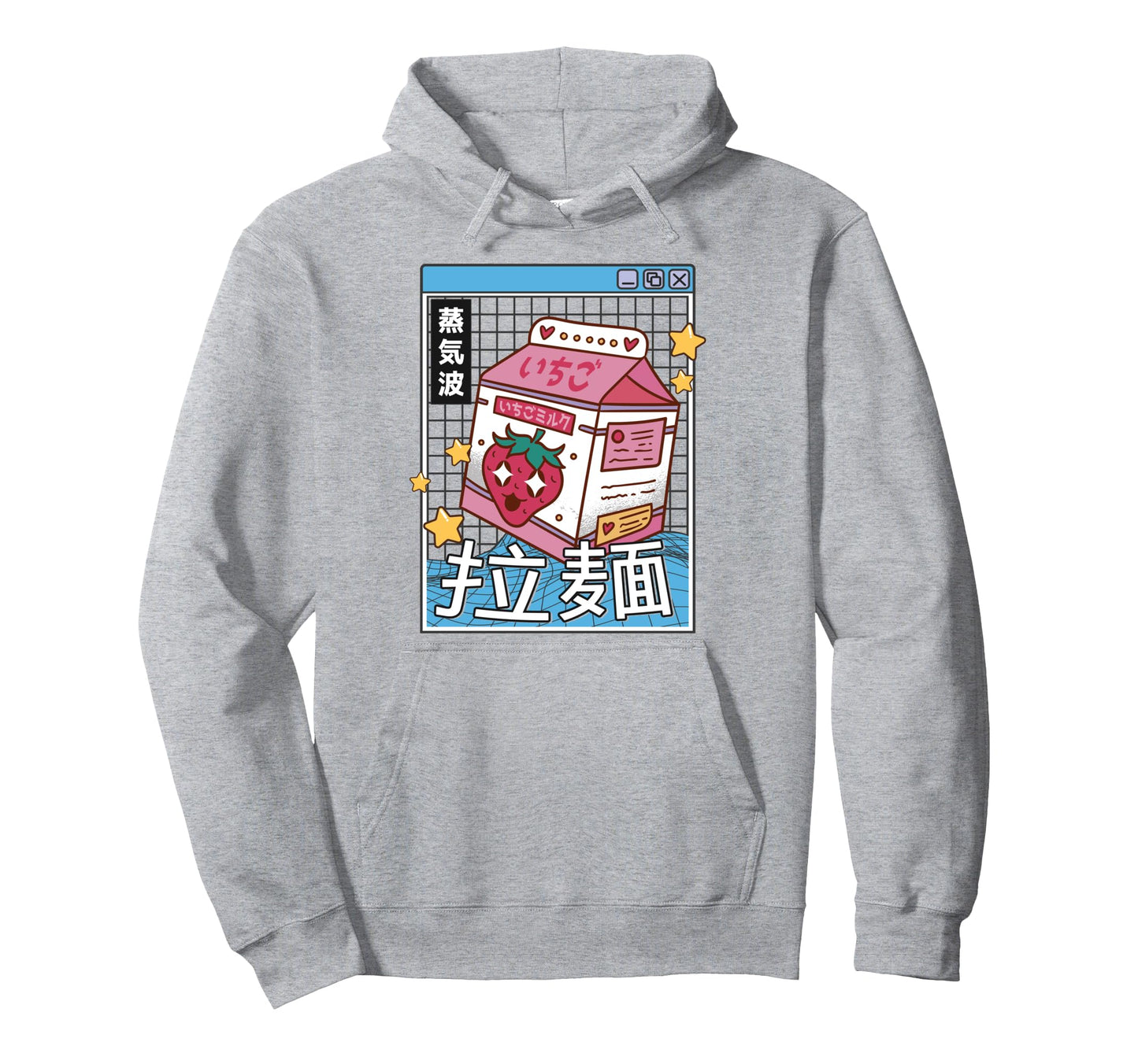 Strawberry Milk Carton Kawaii Grid Hoodie - Graphic Print for Adults - T-Shirt, Sweatshirt, Hoodie