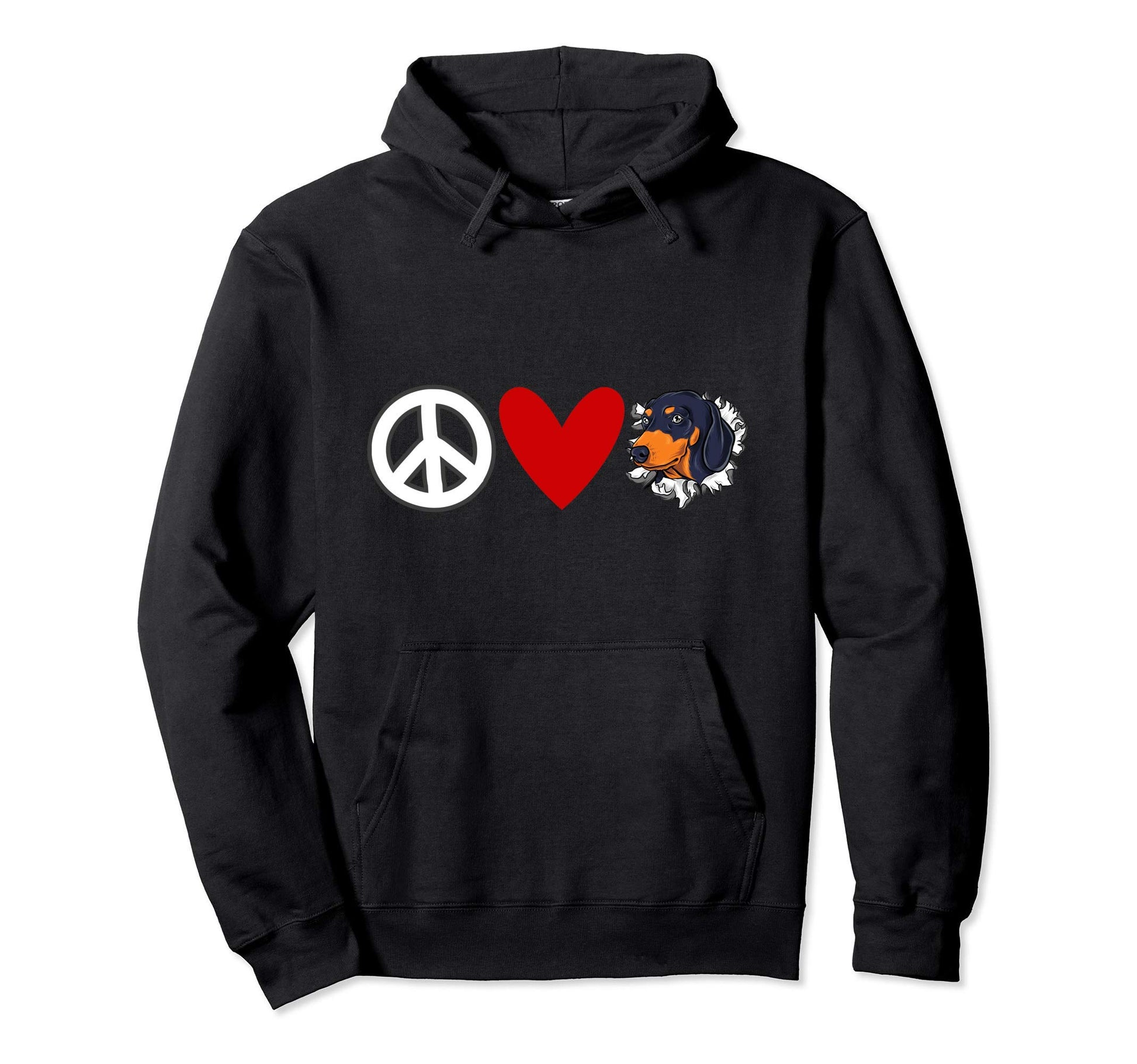 Doxie Lovers Peace Love Dachshund Hoodie - Fun Novelty Design Unisex - T-Shirt, Sweatshirt, Hoodie