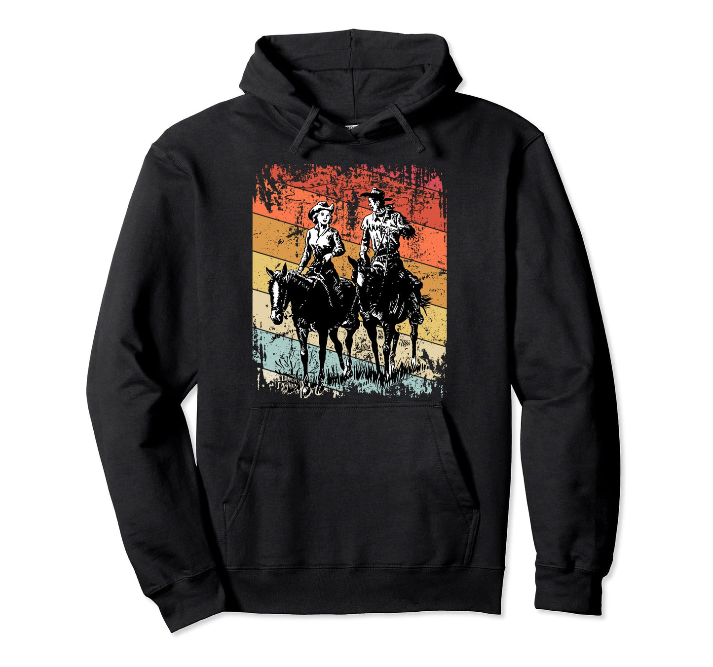Cowboy And Cowgirl Riding Horses Western Hoodie - Trendy Graphic Unisex - T-Shirt, Sweatshirt, Hoodie
