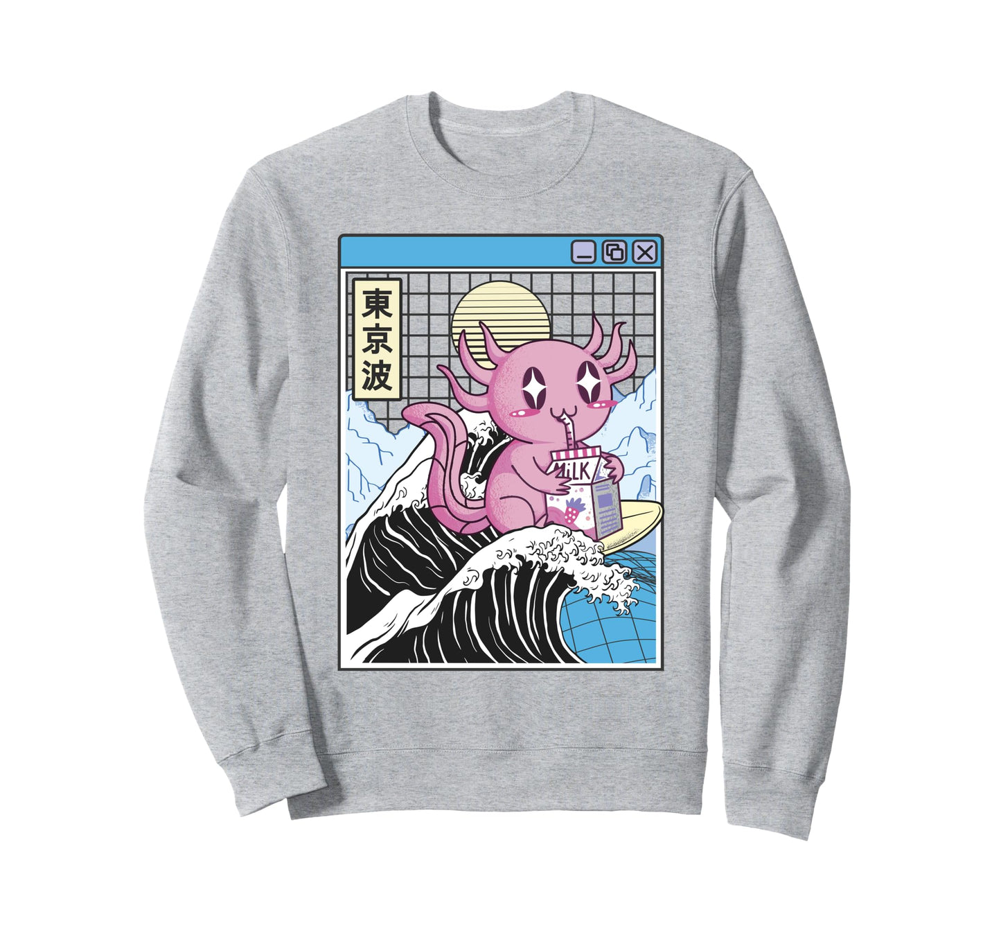 Axolotl Drinking Strawberry Milk Sweatshirt - Unique Graphic Unisex - T-Shirt, Sweatshirt, Hoodie