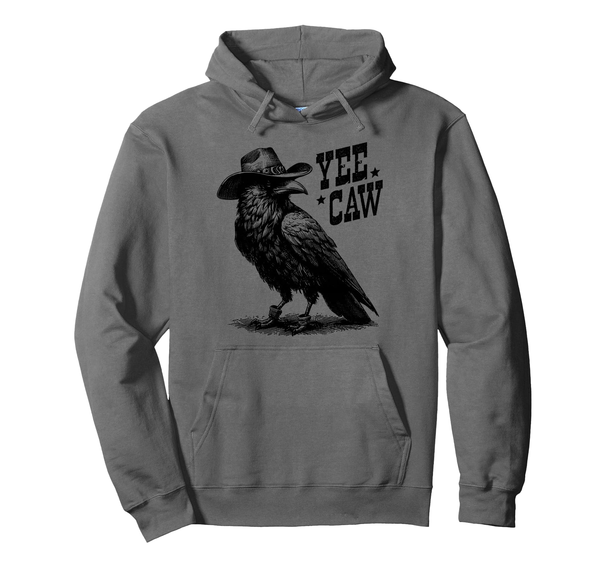Crow Cowboy Hat Yee Caw Funny Western Crow Hoodie - Graphic Print Men Women - T-Shirt, Sweatshirt, Hoodie