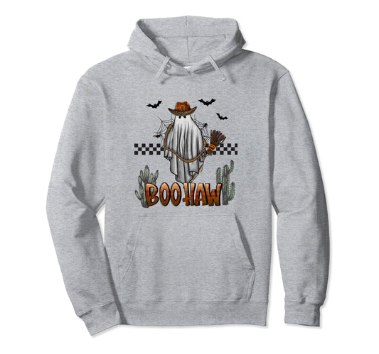 Boo Haw Western Cowboy Halloween Ghost Hoodie - Graphic Print for Adults - T-Shirt, Sweatshirt, Hoodie