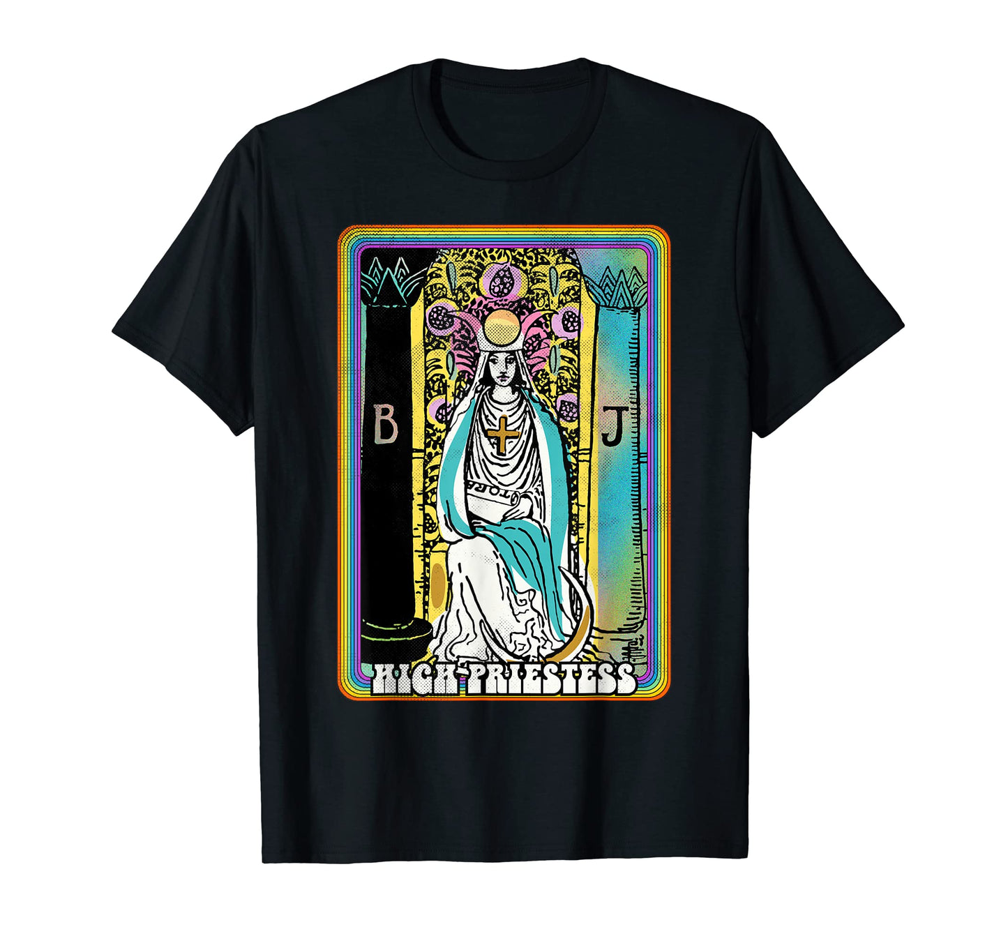 Tarot Card Priestess Groovy Rainbow Grunge T-Shirt - Graphic Print Unisex - T-Shirt, Sweatshirt, Hoodie