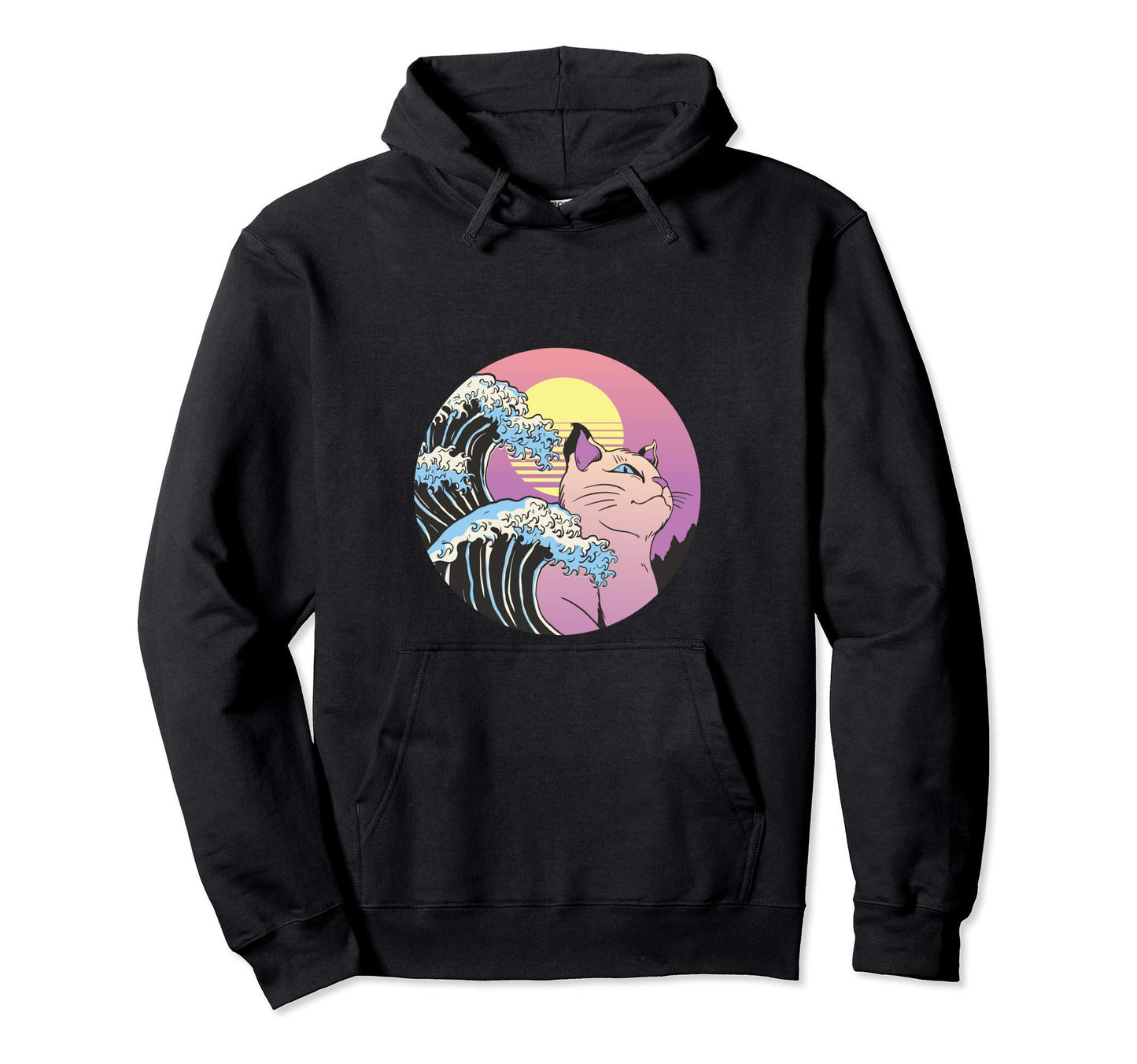Great Wave Japanese Anime Cat Hoodie - Aesthetic Graphic Men Women - T-Shirt, Sweatshirt, Hoodie
