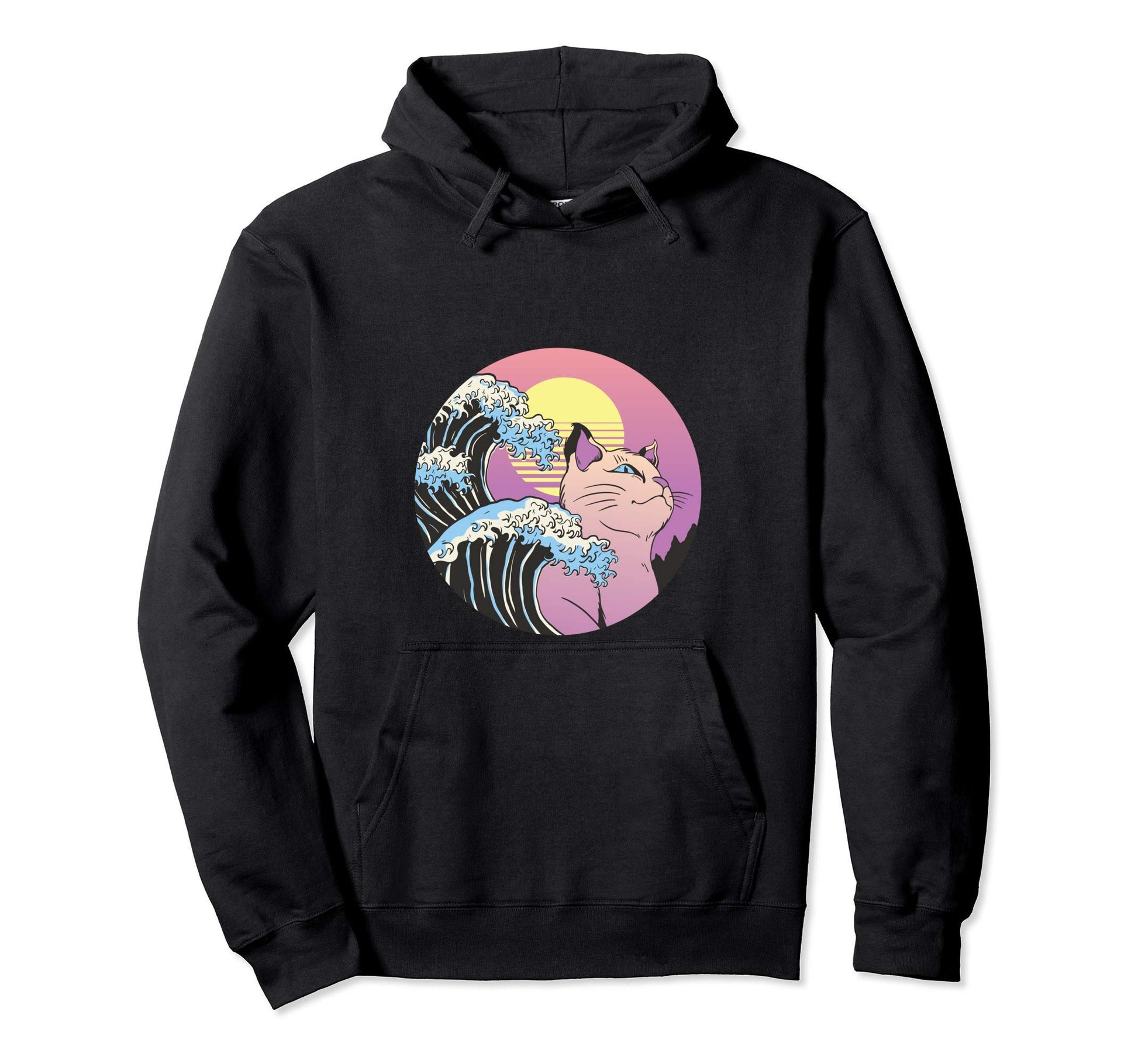 Great Wave Japanese Anime Cat Hoodie - Aesthetic Graphic Men Women - T-Shirt, Sweatshirt, Hoodie