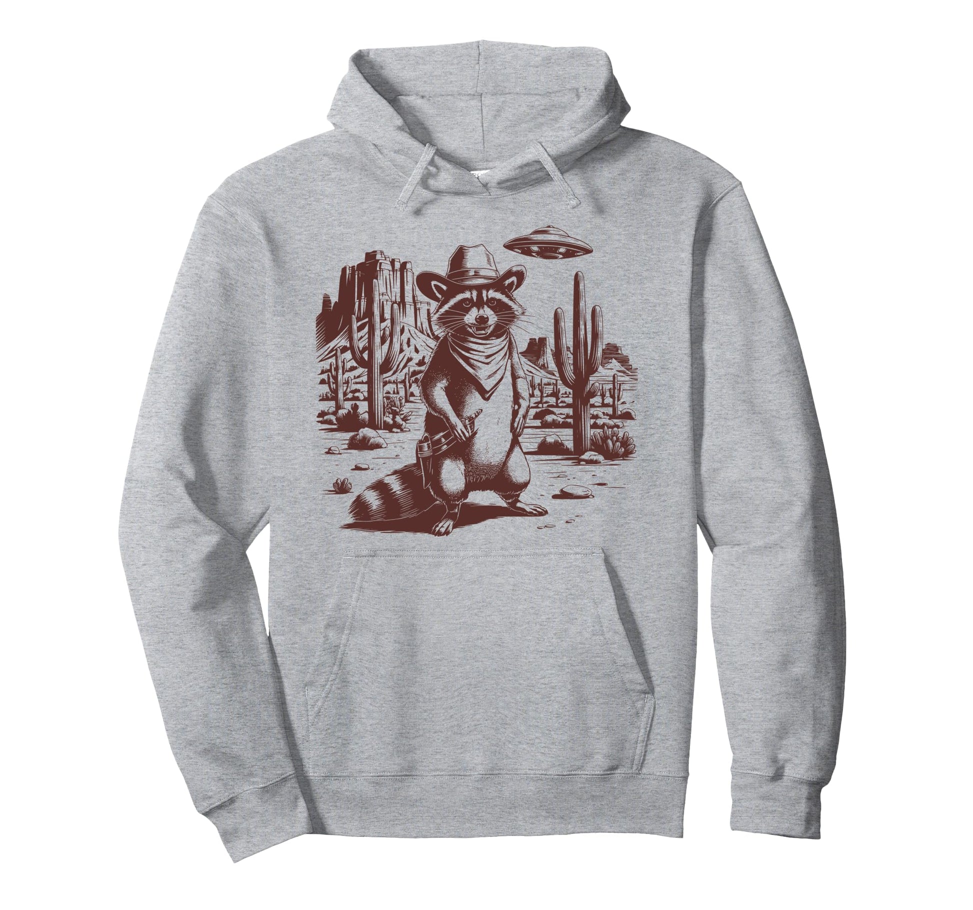 Raccoon Ufo Western Alien 90S Cowboy Hoodie - Unique Graphic for Adults - T-Shirt, Sweatshirt, Hoodie