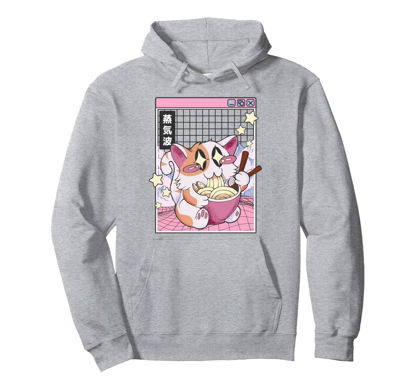 Cat Ramen Noodles Kawaii Vaporwave Hoodie - Novelty Apparel Men Women - T-Shirt, Sweatshirt, Hoodie