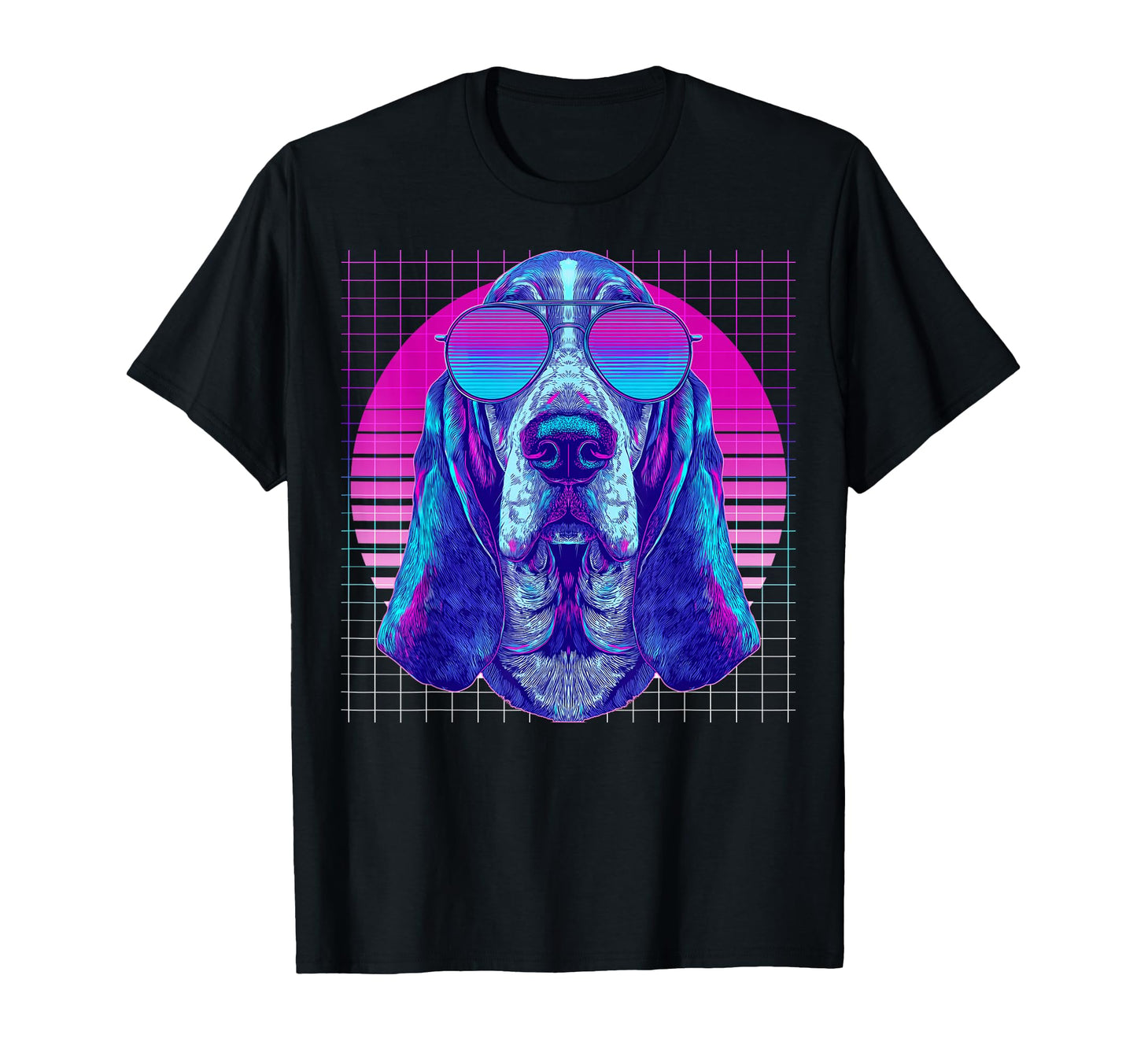 Basset Hound Sunglasses Dog Vaporwave T-Shirt - Novelty Apparel Men Women - T-Shirt, Sweatshirt, Hoodie