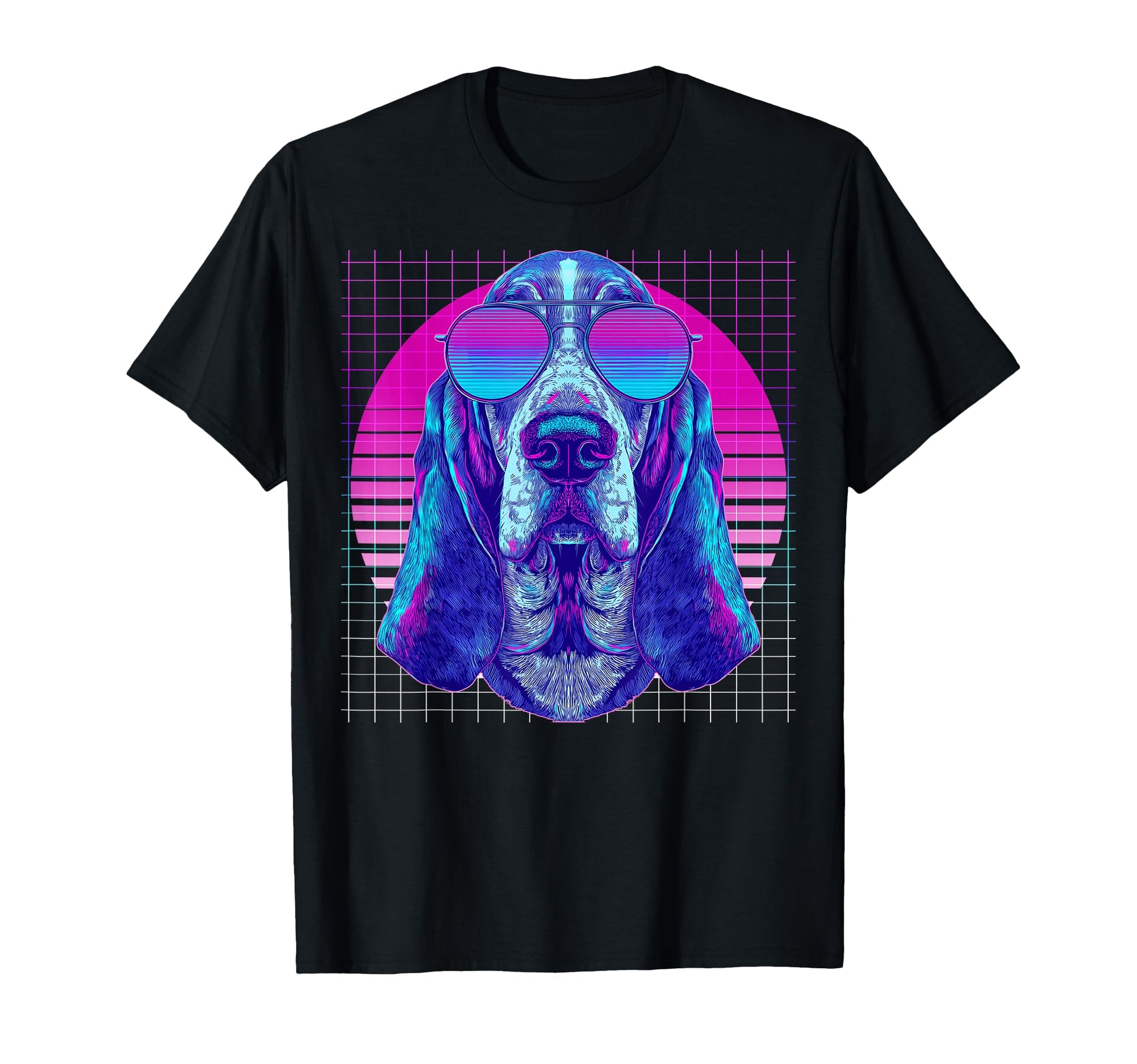 Basset Hound Sunglasses Dog Vaporwave T-Shirt - Novelty Apparel Men Women - T-Shirt, Sweatshirt, Hoodie