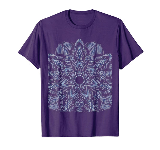 Blue Flower Mandala Geometric Line T-Shirt - Streetwear Style for Adults - T-Shirt, Sweatshirt, Hoodie