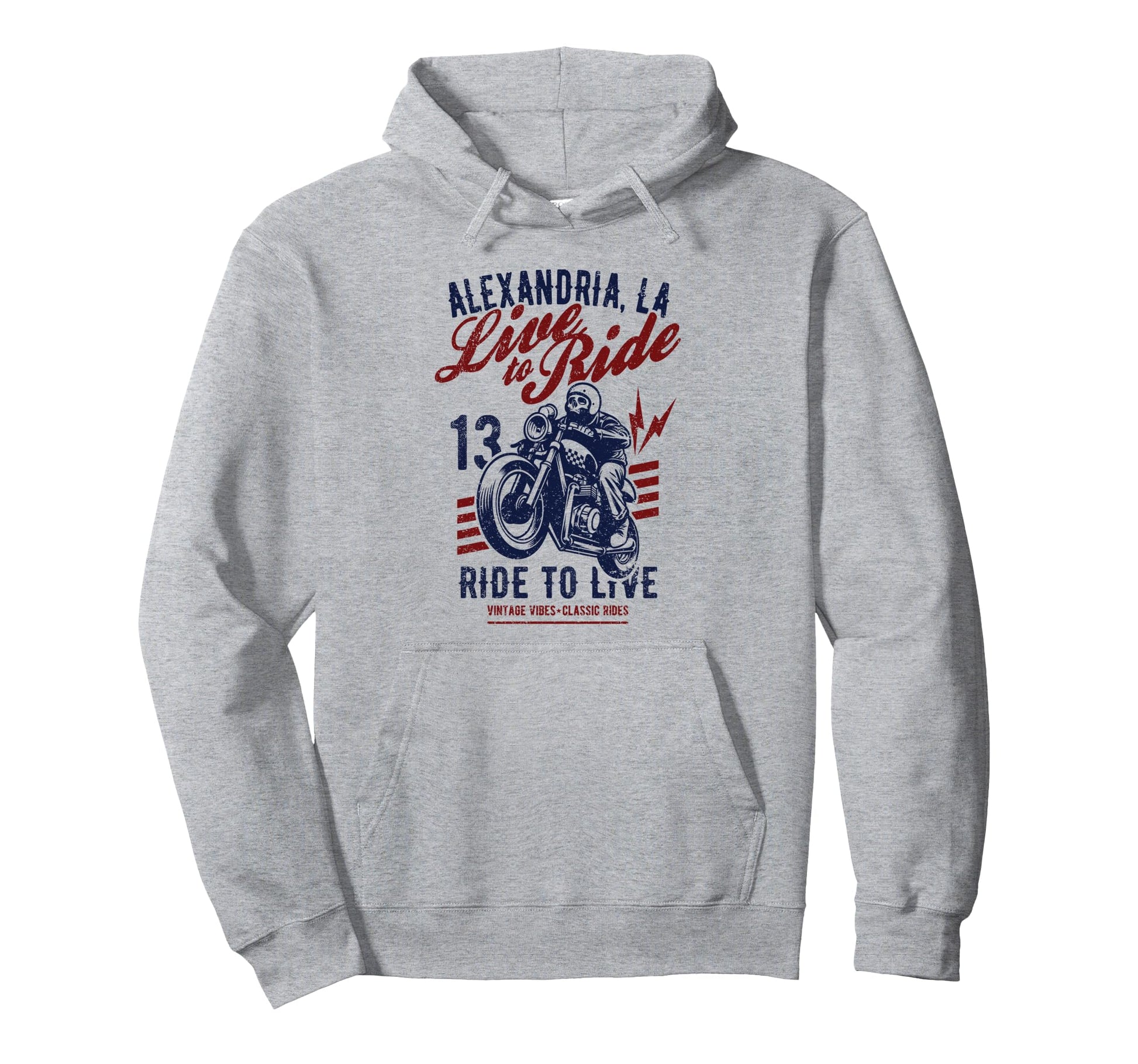 Alexandria Louisiana Motorcycle Skull Hoodie - Custom Art Print Unisex - T-Shirt, Sweatshirt, Hoodie