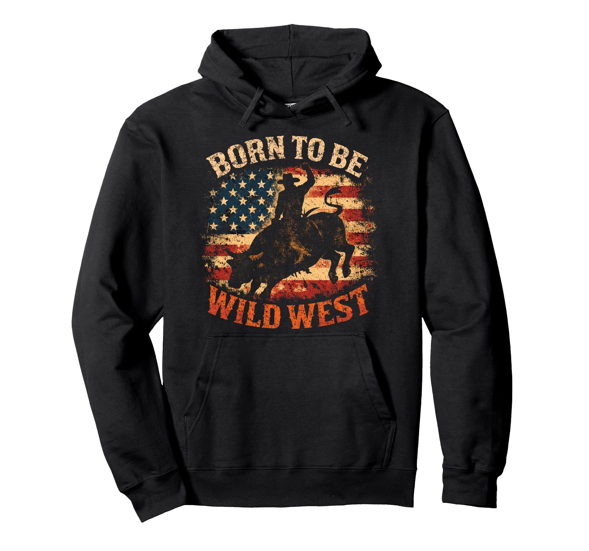 Rodeo Patriotic Bull Rider Western Cowboy Hoodie - Graphic Print Men Women - T-Shirt, Sweatshirt, Hoodie