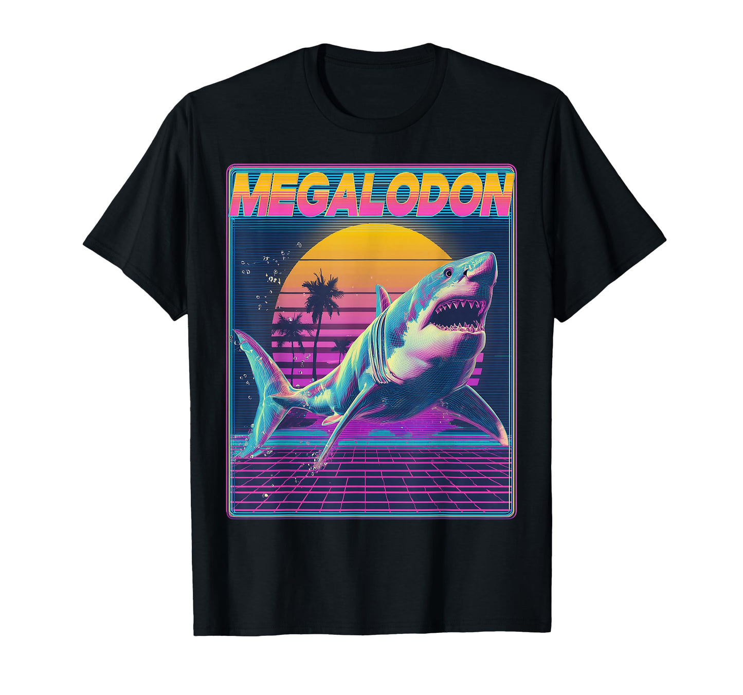 Megalodon Shark Ocean Vaporwave T-Shirt - Graphic Print Men Women - T-Shirt, Sweatshirt, Hoodie