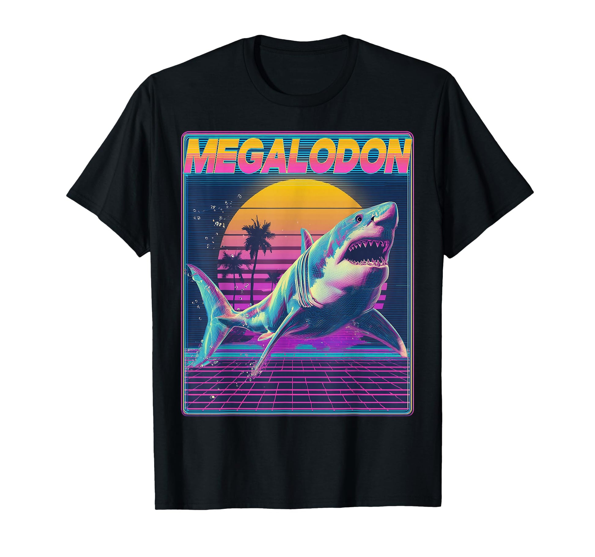 Megalodon Shark Ocean Vaporwave T-Shirt - Graphic Print Men Women - T-Shirt, Sweatshirt, Hoodie