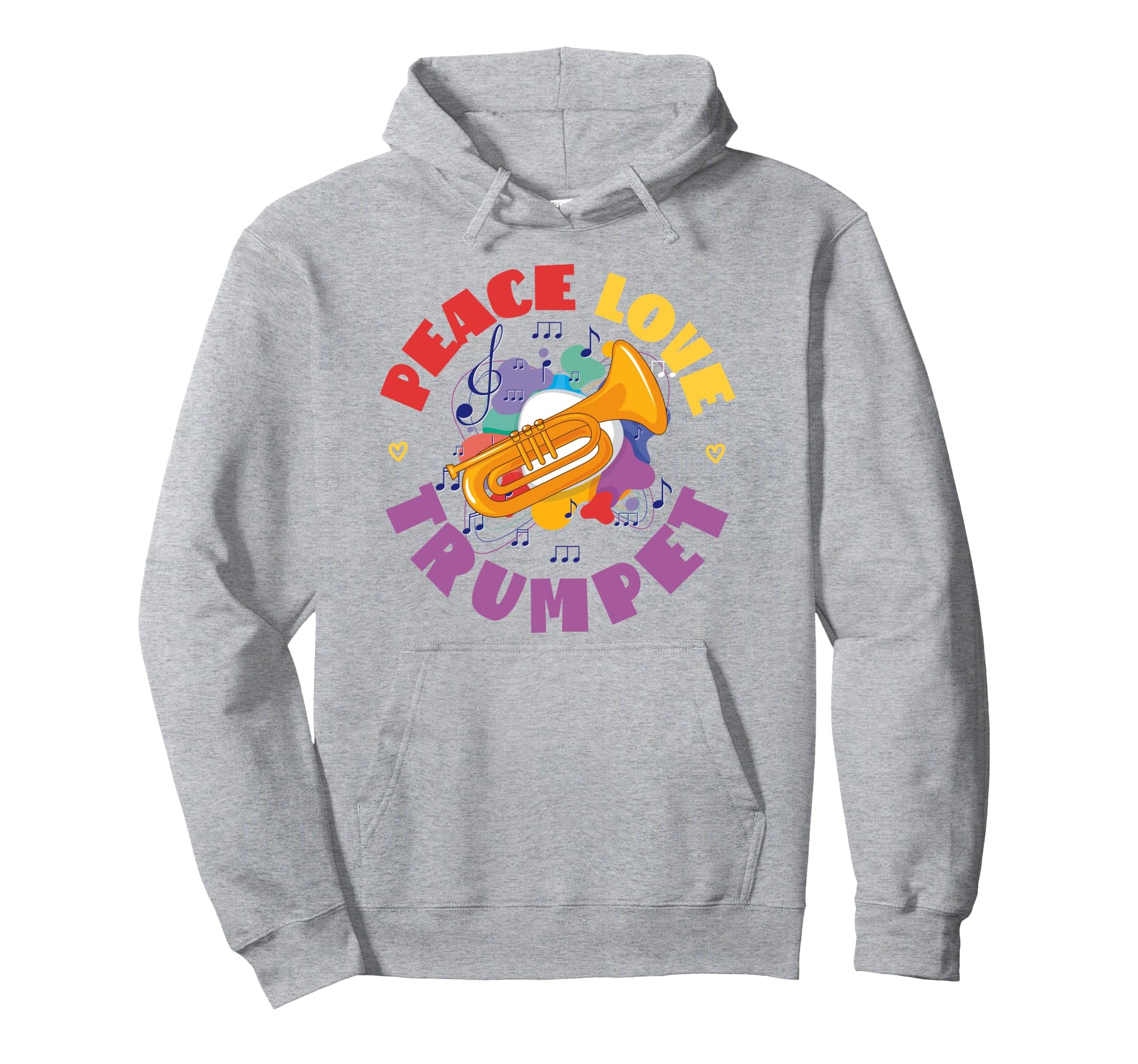 Trumpet Player Peace Love Trumpet Hoodie - Trendy Graphic for Adults - T-Shirt, Sweatshirt, Hoodie