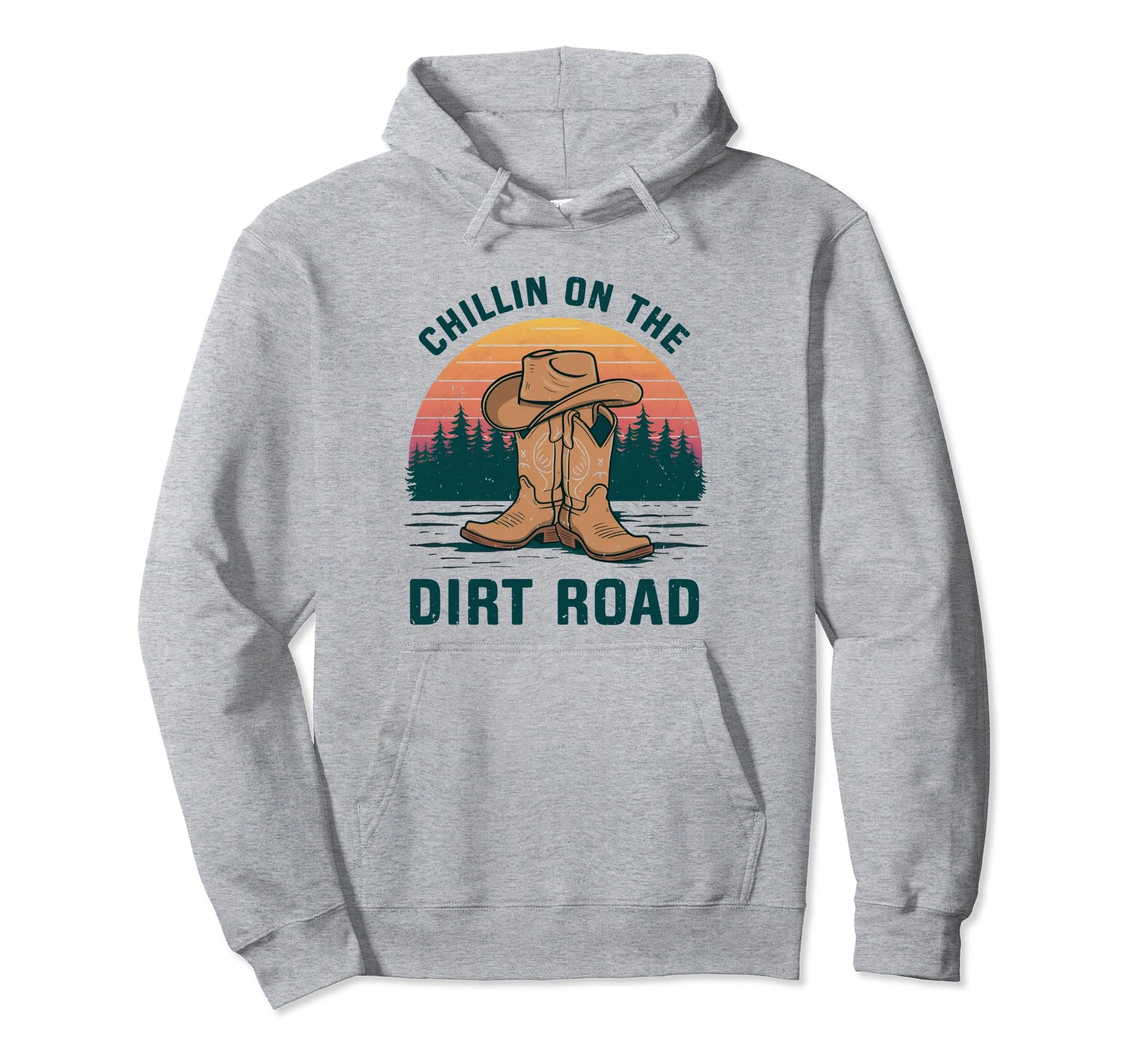 Chillin Dirt Road Cowboy Hat Western Hoodie - Minimalist Print for Adults - T-Shirt, Sweatshirt, Hoodie