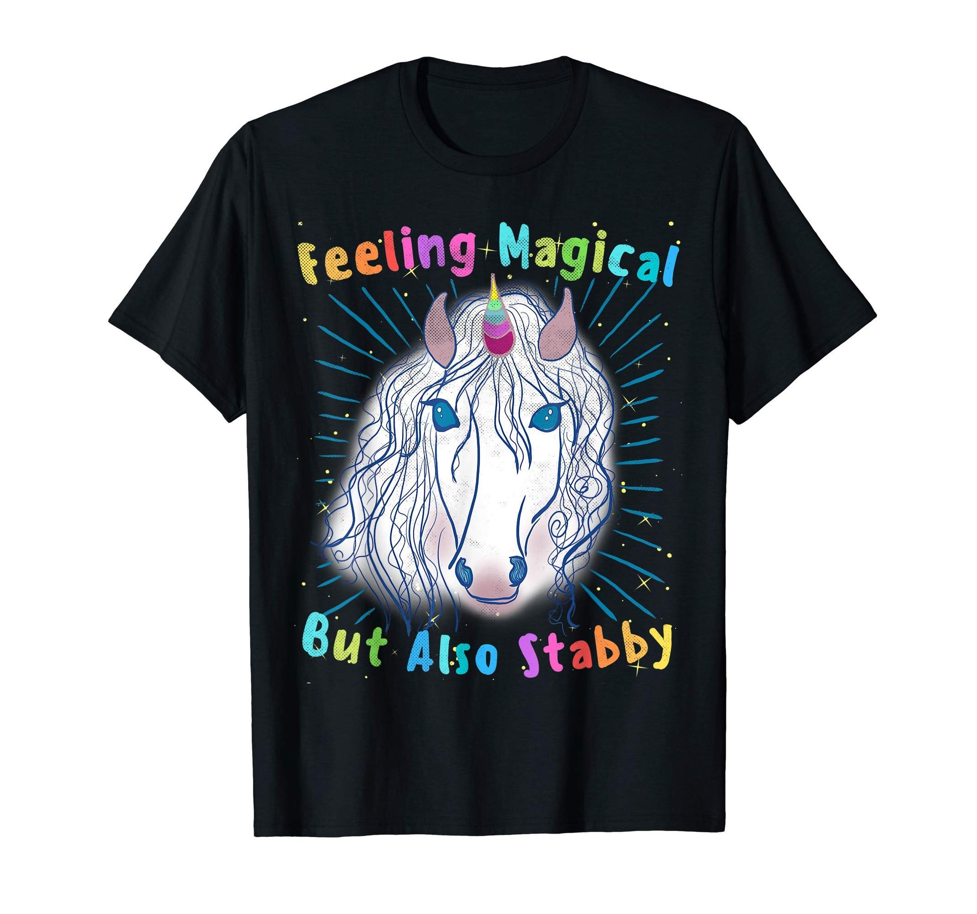 Unicorn Magical But Stabby 70S T-Shirt - Fun Novelty Design for Adults - T-Shirt, Sweatshirt, Hoodie