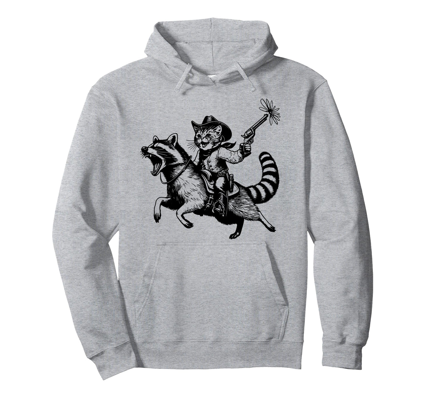 90S Cowboy Cat Riding Raccoon Funny Hoodie - Novelty Apparel Unisex - T-Shirt, Sweatshirt, Hoodie