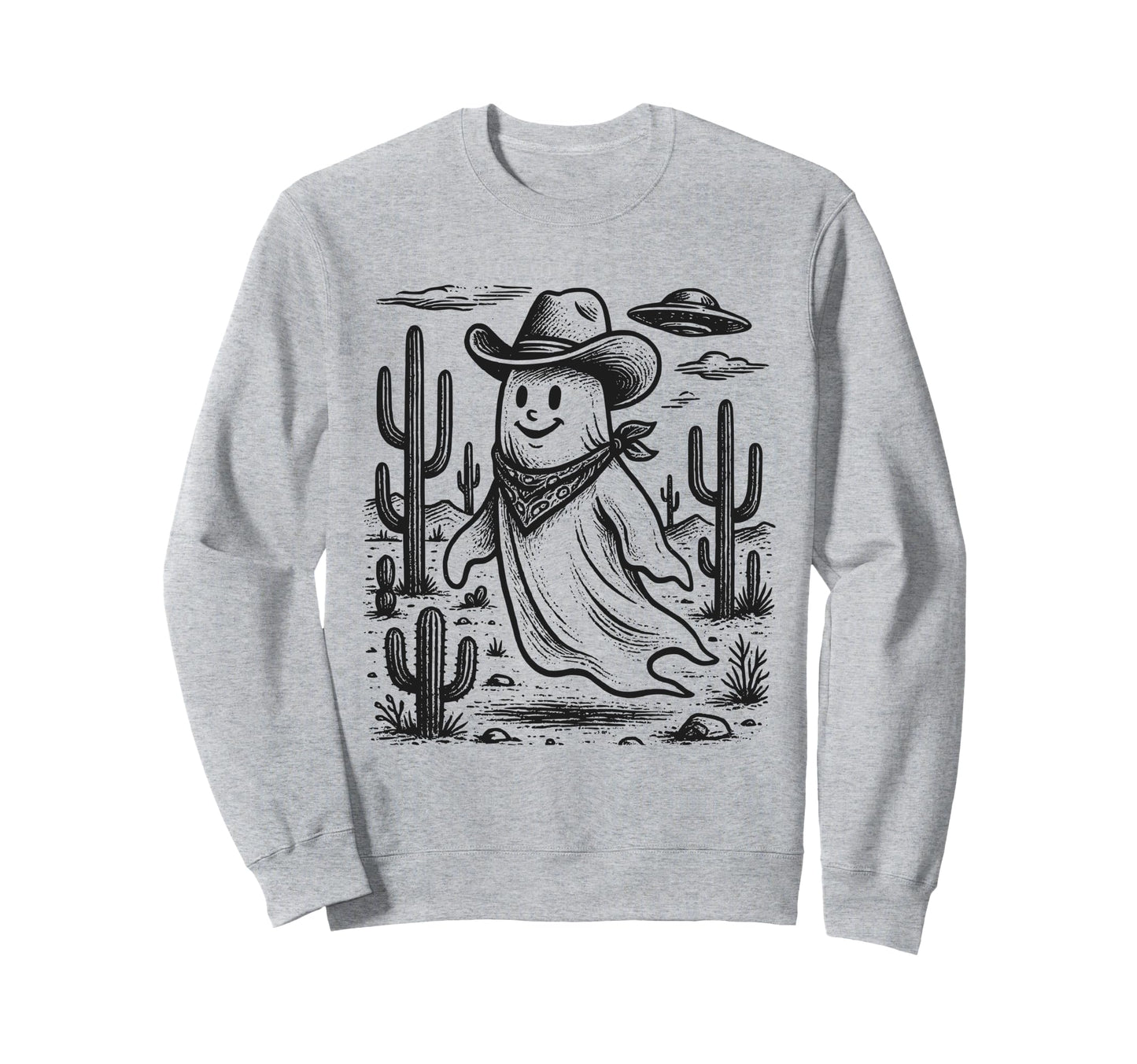 Cowboy Ghost Ufo Western Sweatshirt - Fun Novelty Design for Adults - T-Shirt, Sweatshirt, Hoodie