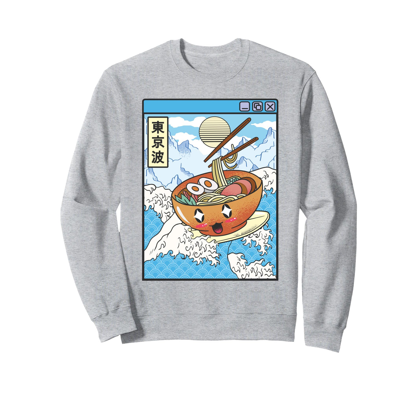 Surfing Ramen Bowl Japanese Sweatshirt - Fun Novelty Design Men Women - T-Shirt, Sweatshirt, Hoodie