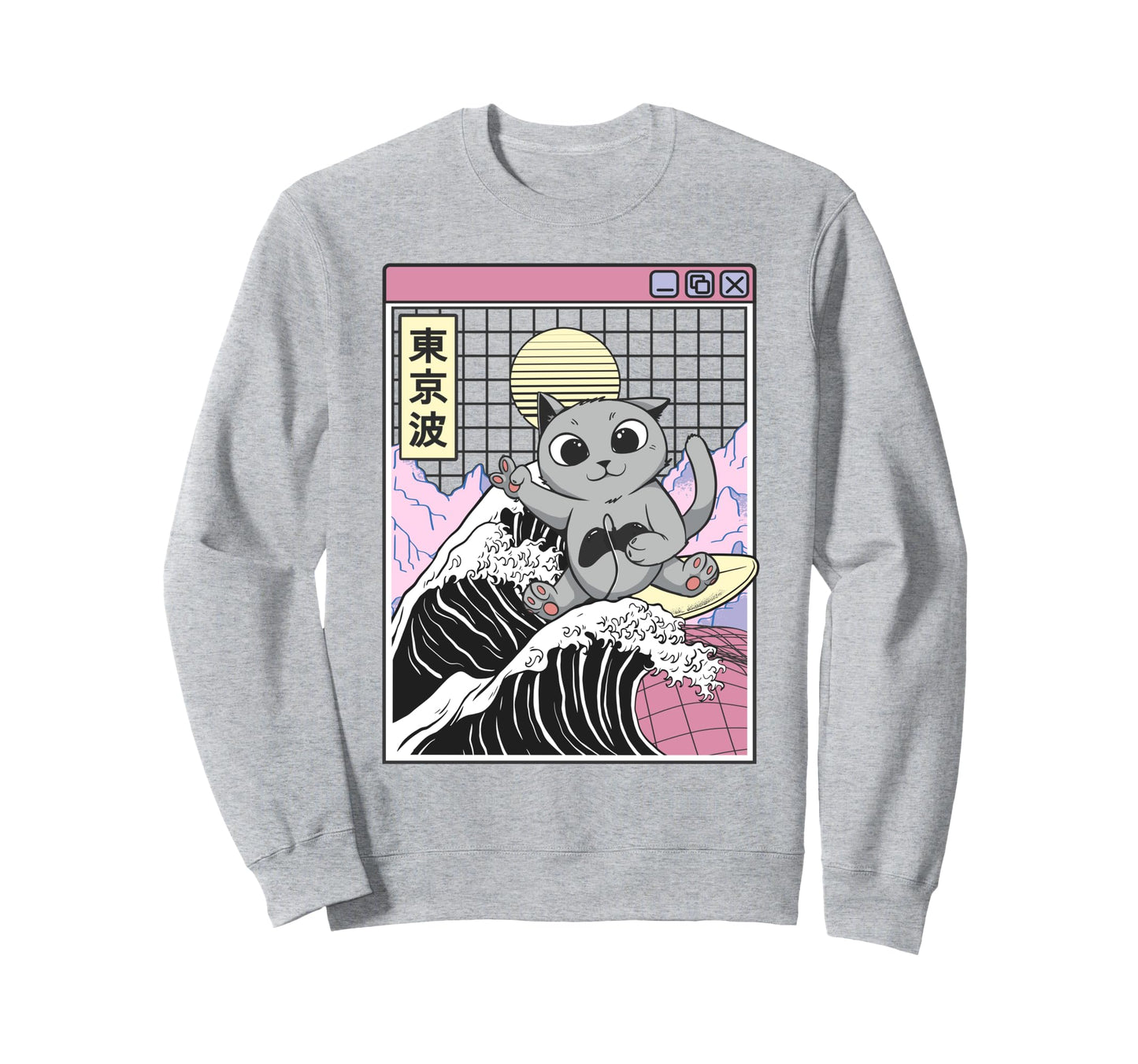 Gaming Cat Surfing Kanagawa Sweatshirt - Casual Everyday Wear Men Women - T-Shirt, Sweatshirt, Hoodie