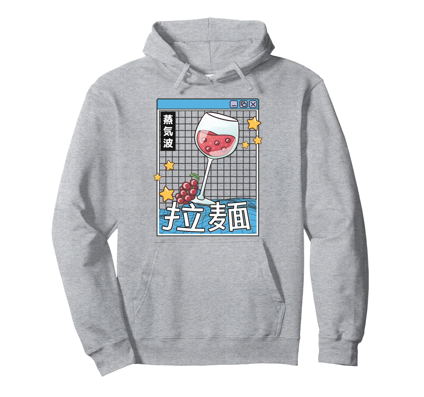 Wine Glass Kawaii Grid Vaporwave Hoodie - Casual Everyday Wear Men Women - T-Shirt, Sweatshirt, Hoodie