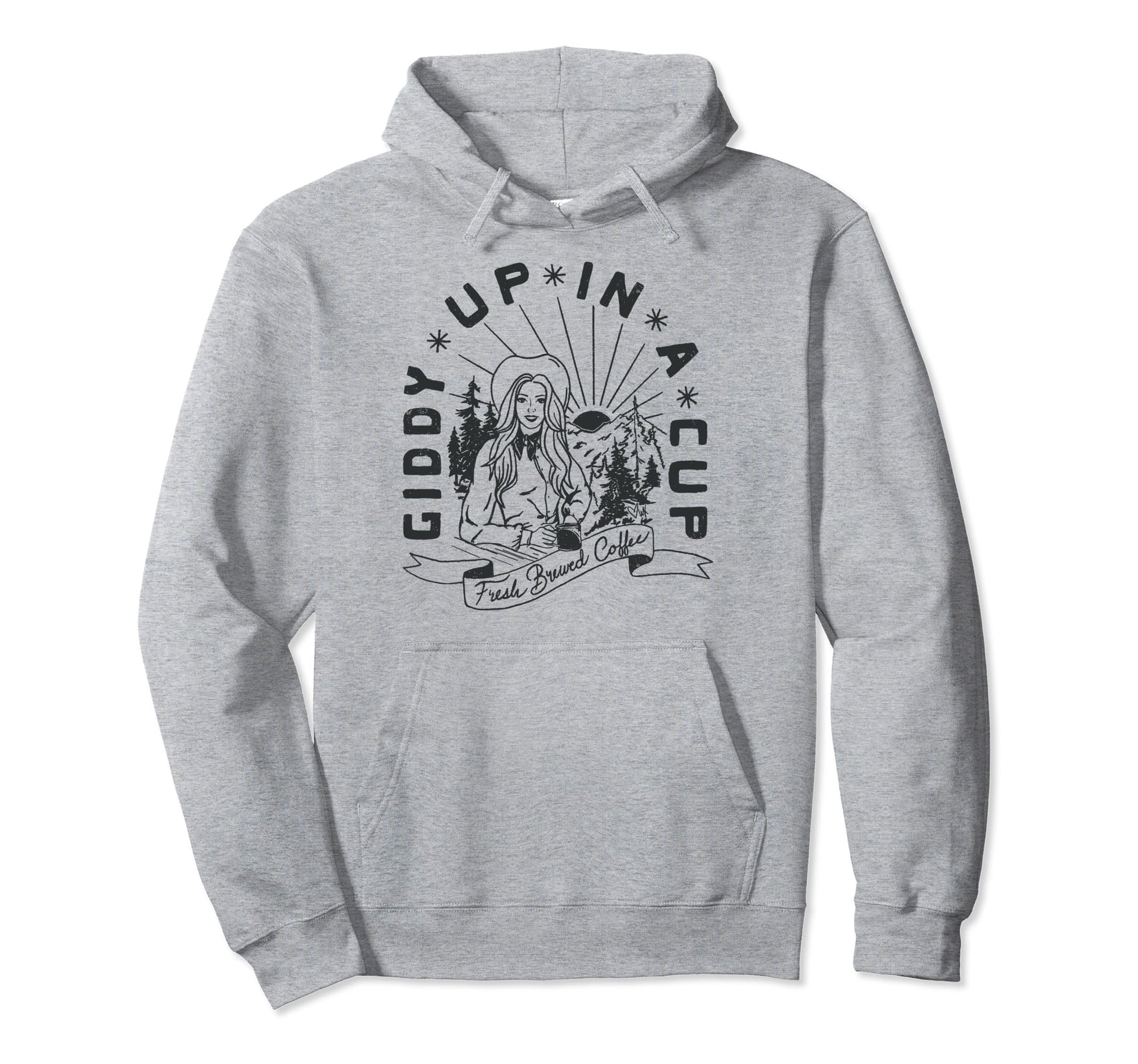 Giddy Up Cup Cowboy Coffee Cowgirl Hoodie - Fun Novelty Design for Adults - T-Shirt, Sweatshirt, Hoodie