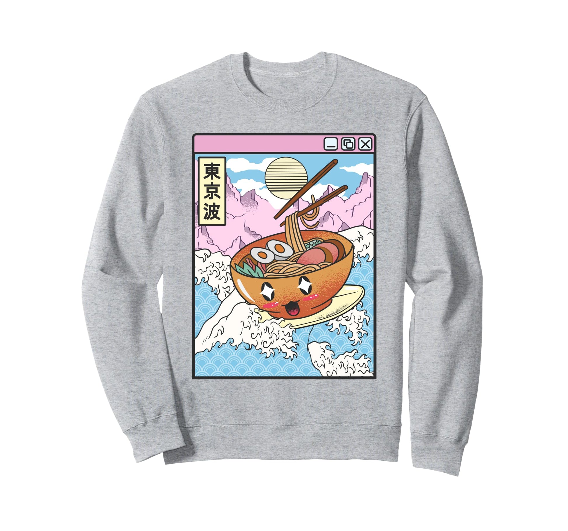 Surfing Ramen Bowl Japanese Waves Sweatshirt - Minimalist Print for Adults - T-Shirt, Sweatshirt, Hoodie