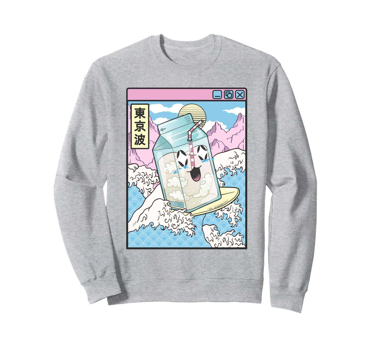 Surfing Milk Carton Japanese Waves Sweatshirt - Graphic Print for Adults - T-Shirt, Sweatshirt, Hoodie